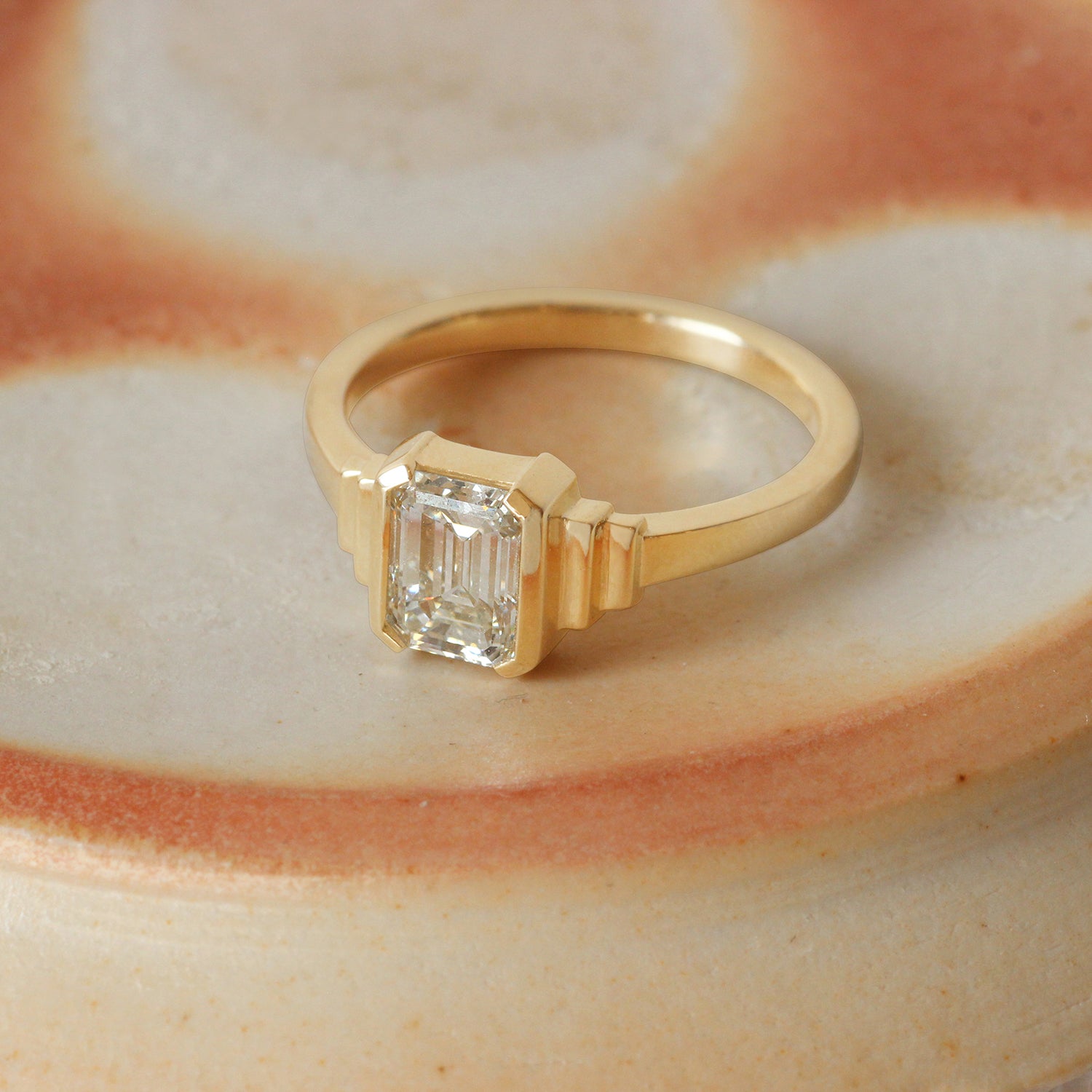 Angled view of Kent Ring Emerald Cut Natural Diamond 1.1ct by Goldpoint