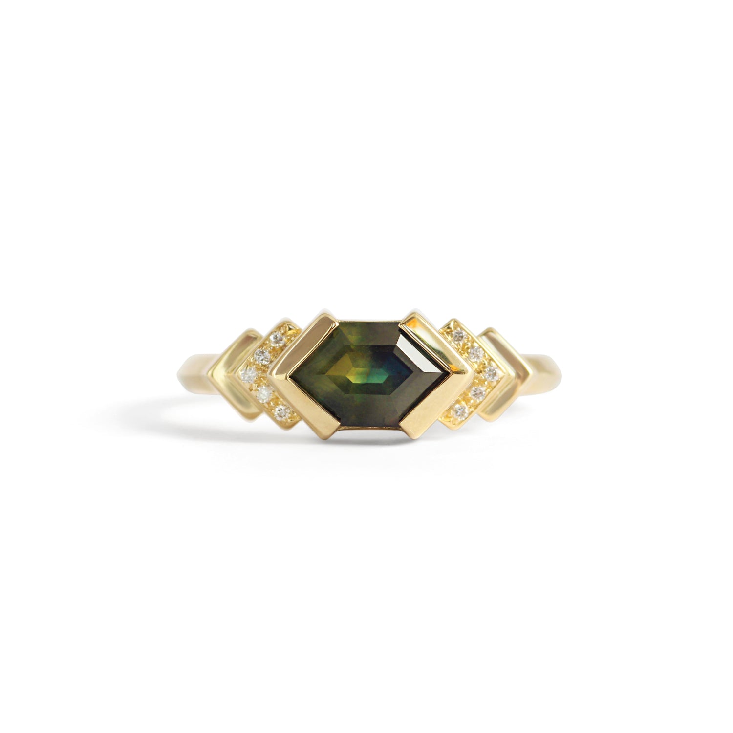 Front view of Kent Ring Hexagon Sapphire 1.63ct by Goldpoint