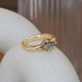 Alternate lifestyle angled view of Sutton Ring / Rose Cut Kite Sapphire 1.09ct by Goldpoint Jewelry on a ceramic with a blurred background