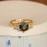 Lifestyle angled view of Sutton 3 Ring Hex Sapphire 1.74ct by Goldpoint Jewelry