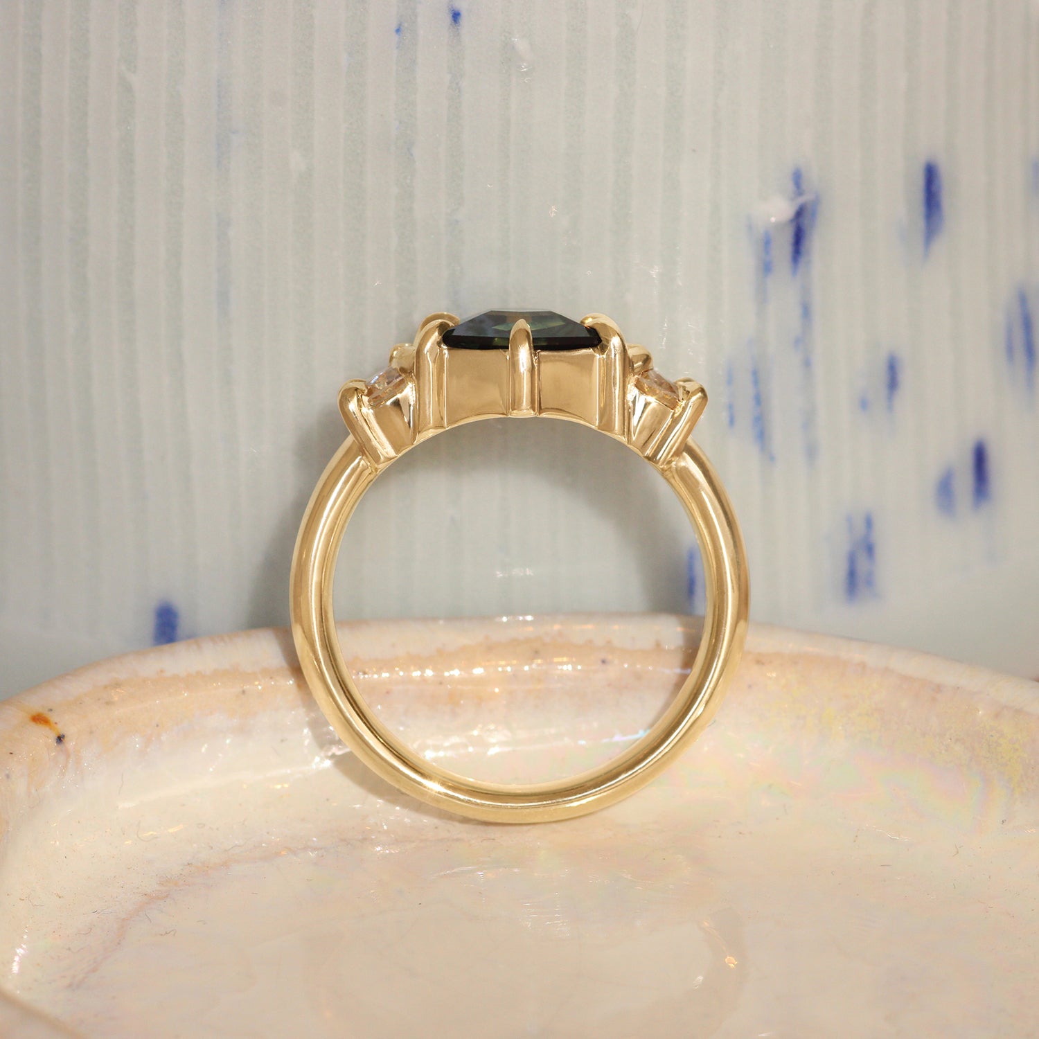 Lifestyle side profile view of Sutton 3 Ring Hex Sapphire 1.74ct by Goldpoint Jewelry