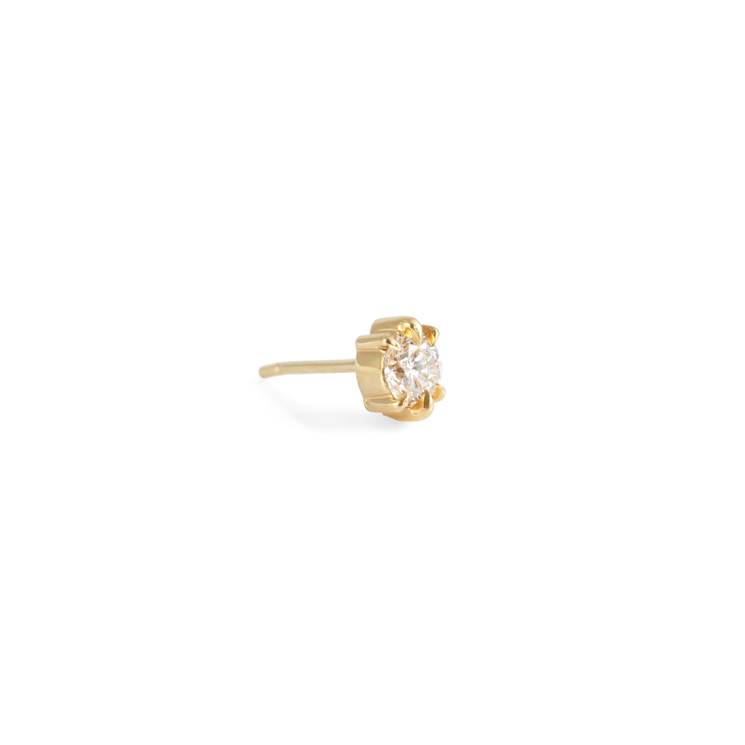 Side view of Talon Earring Single / 4mm Round Lab Diamond by Goldpoint Jewelry