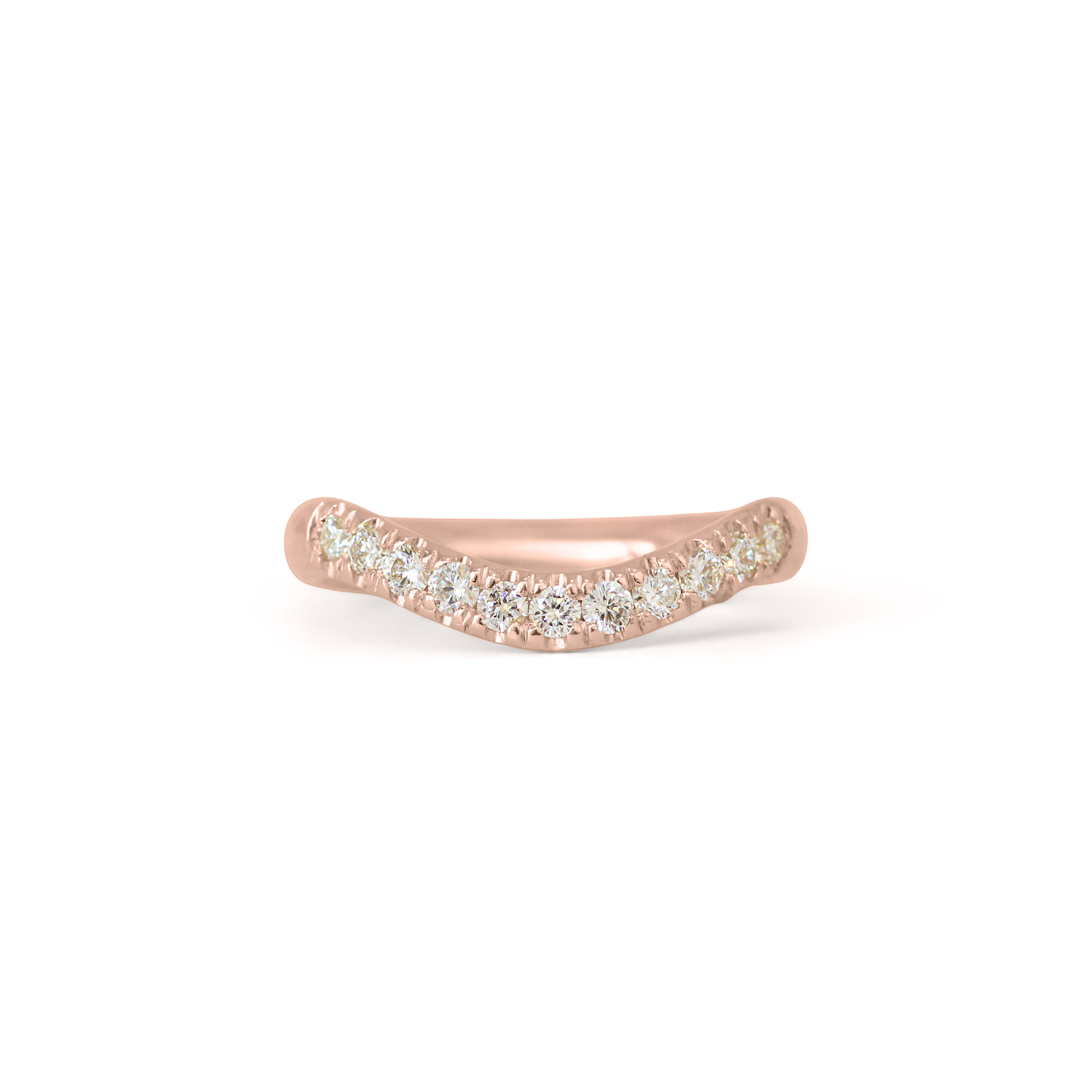 Front view of Ellipse Band Deep Curve / Pave Round Lab Diamonds / in 18k Rose Gold by Goldpoint Jewelry