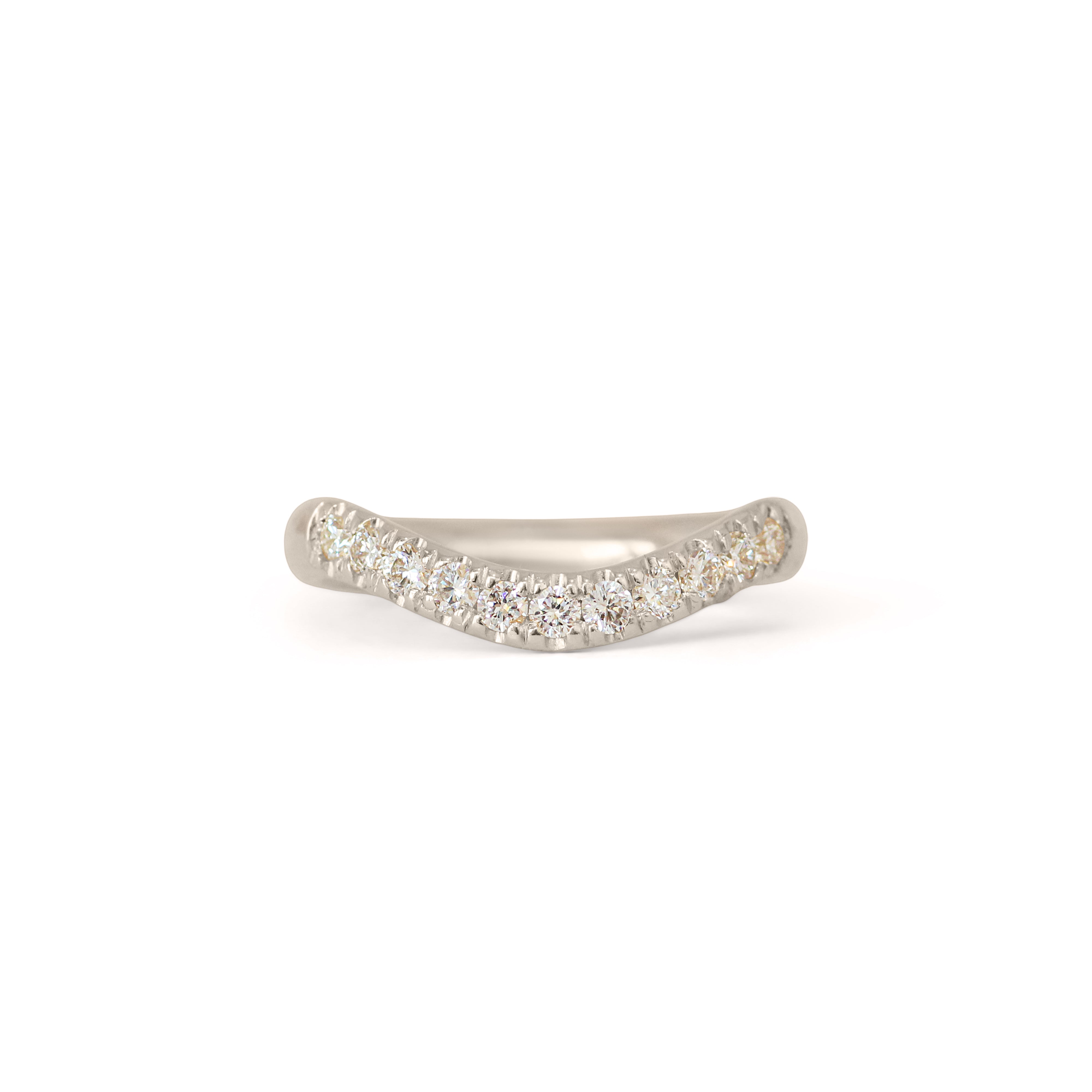 Front view of Ellipse Band Deep Curve / Pave Round Lab Diamonds / in 18k White Gold by Goldpoint Jewelry
