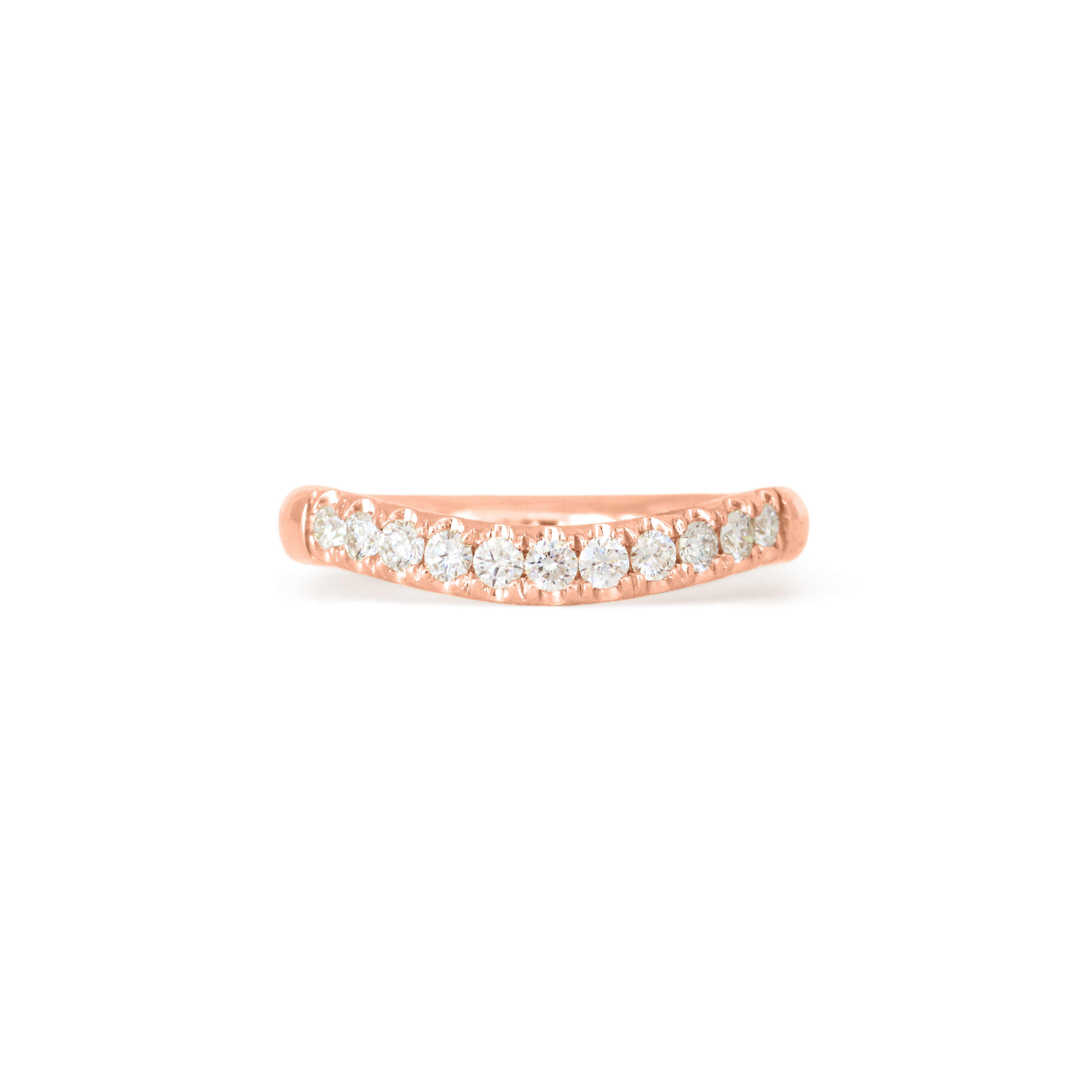 Front view of Ellipse Band Soft Curve Pave / Round Lab Diamonds / in 14k Rose Gold by Goldpoint Jewelry