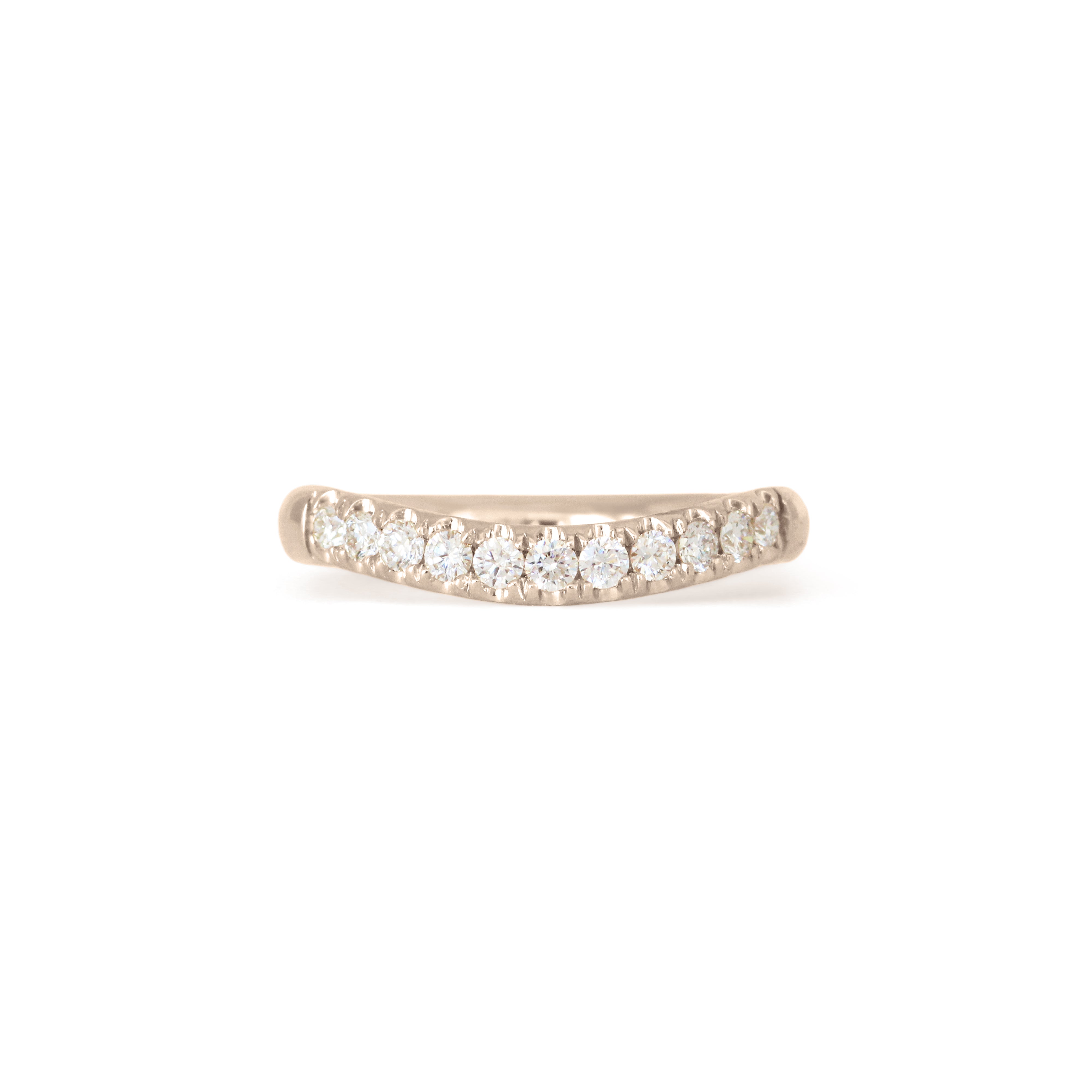 Front view of Ellipse Band Soft Curve Pave / Round Lab Diamonds / in 14k White Gold by Goldpoint Jewelry