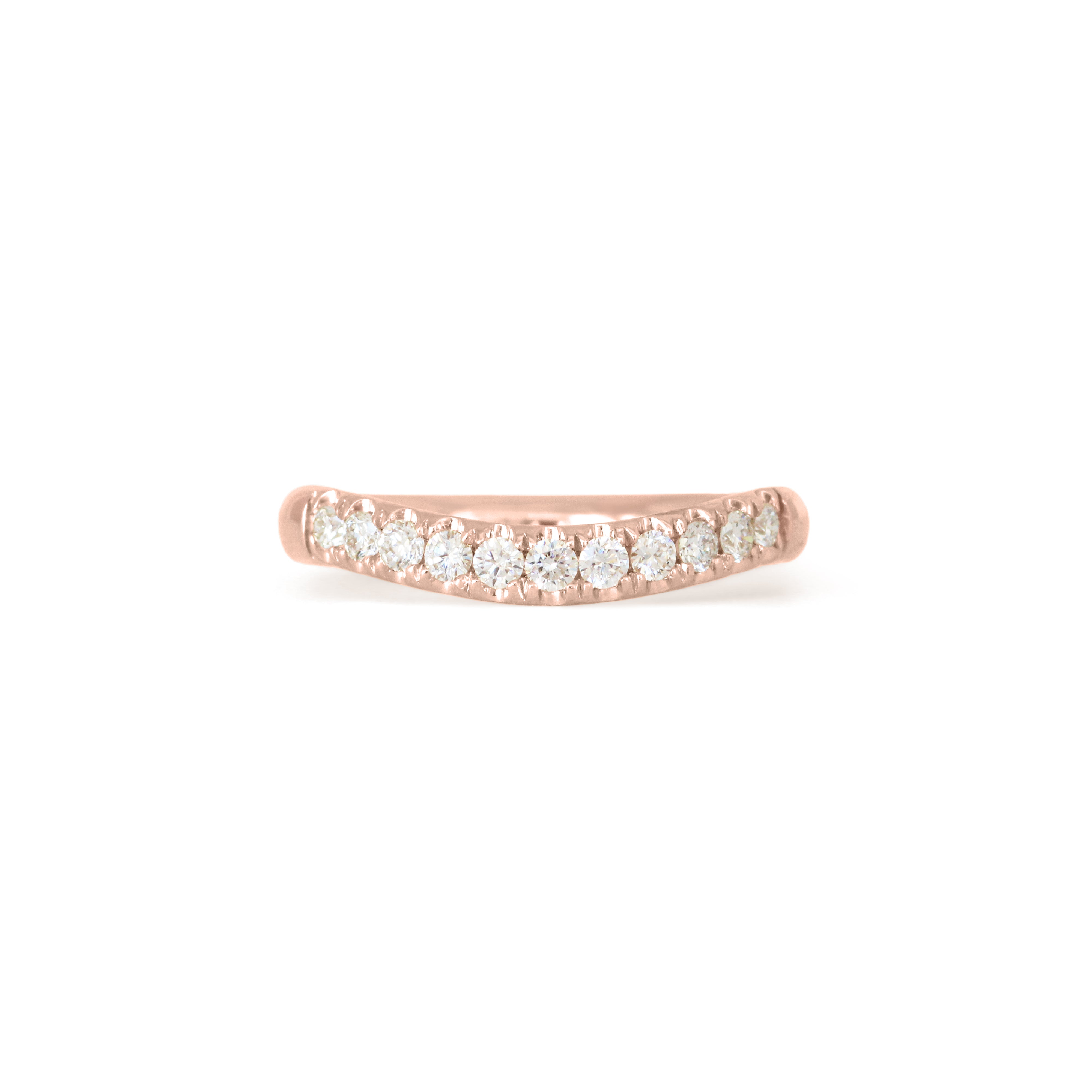 Front view of Ellipse Band Soft Curve Pave / Round Lab Diamonds / in 18k Rose Gold by Goldpoint Jewelry