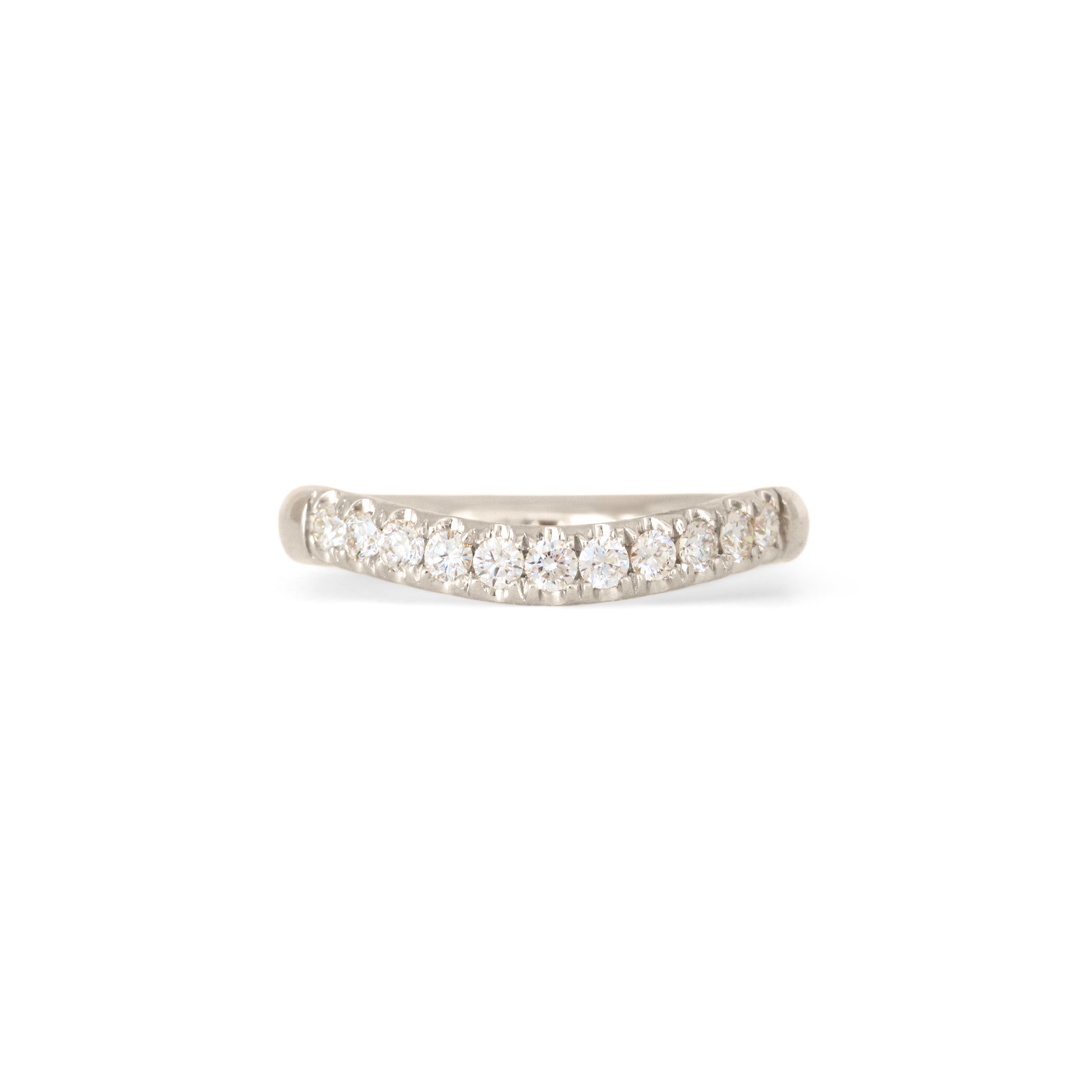 Front view of Ellipse Band Soft Curve Pave / Round Lab Diamonds / in 18k White Gold by Goldpoint Jewelry