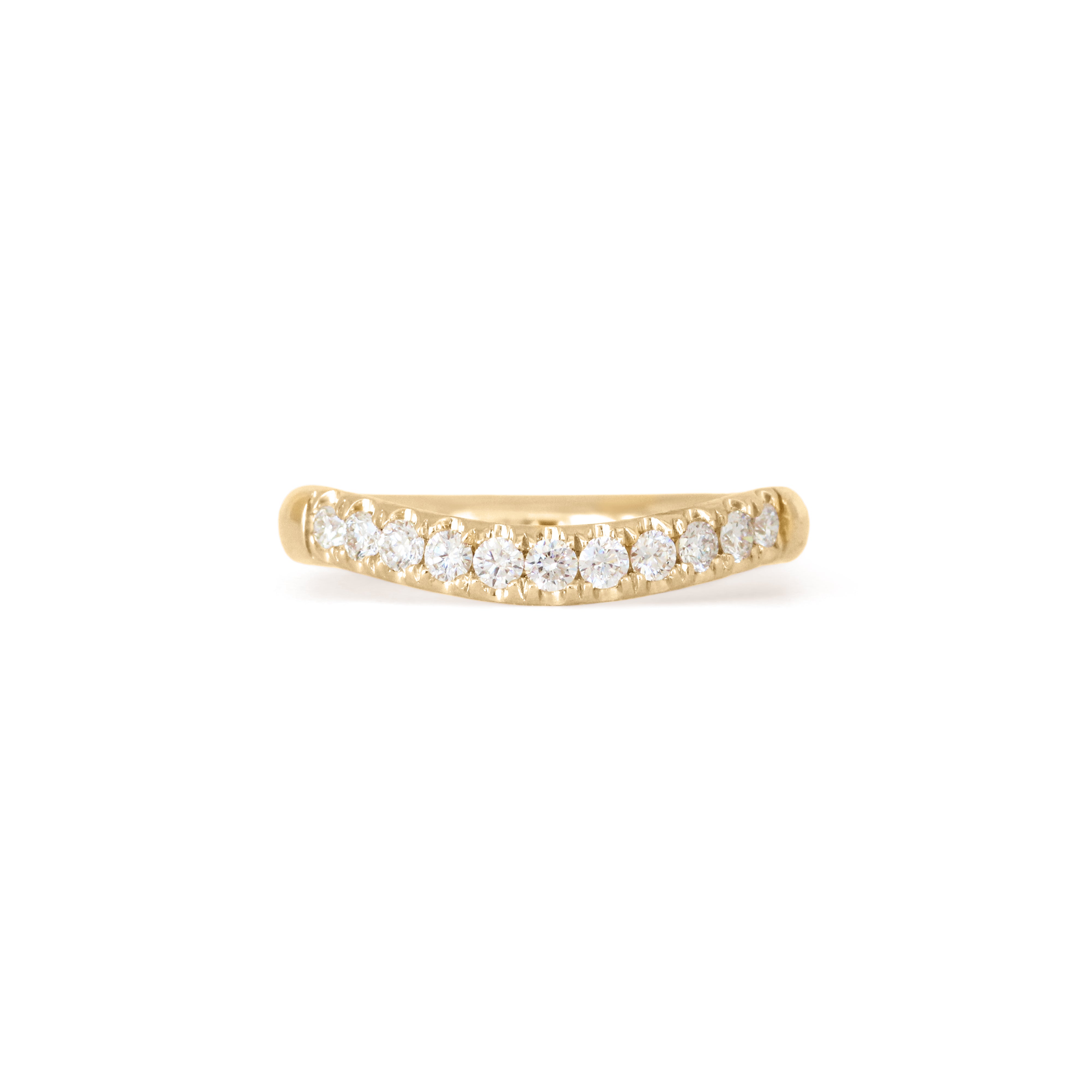 Front view of Ellipse Band Soft Curve Pave / Round Lab Diamonds / in 18k Yellow Gold by Goldpoint Jewelry