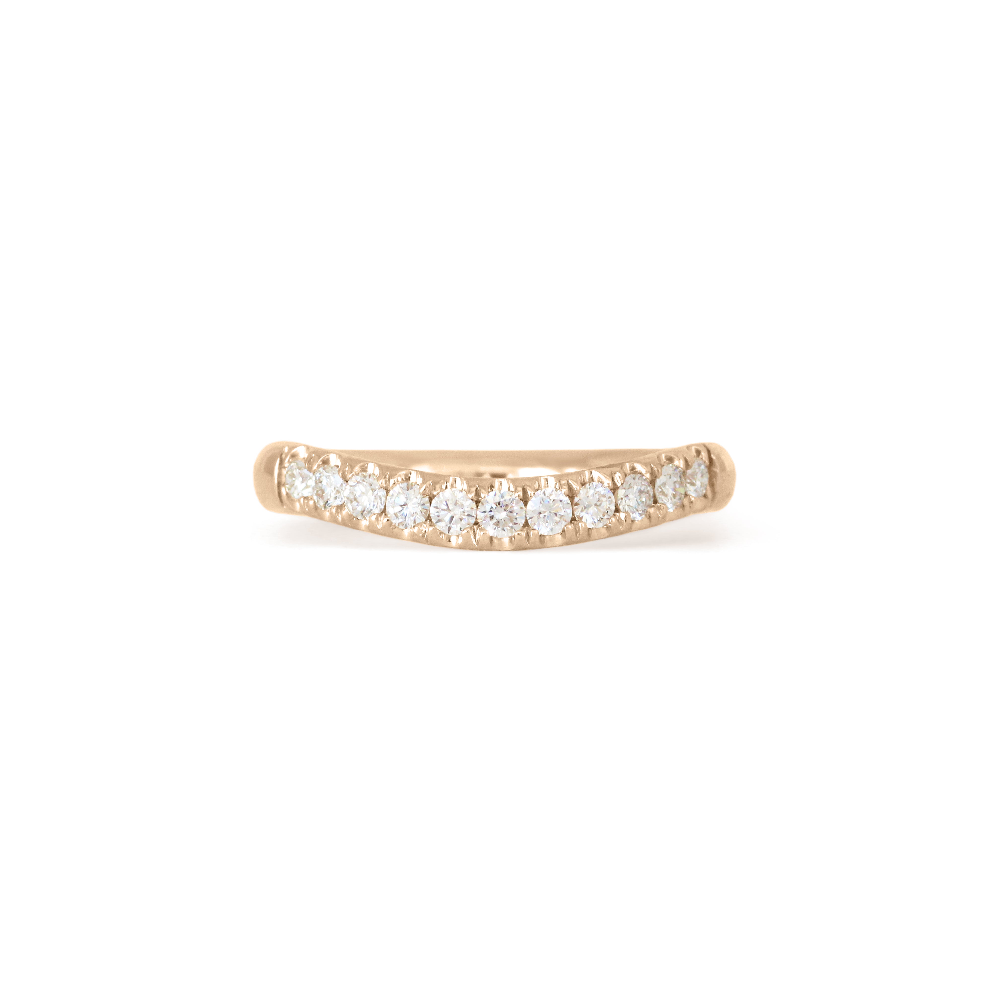 Front view of Ellipse Band Soft Curve Pave / Round Lab Diamonds / in 14k Yellow Gold by Goldpoint Jewelry
