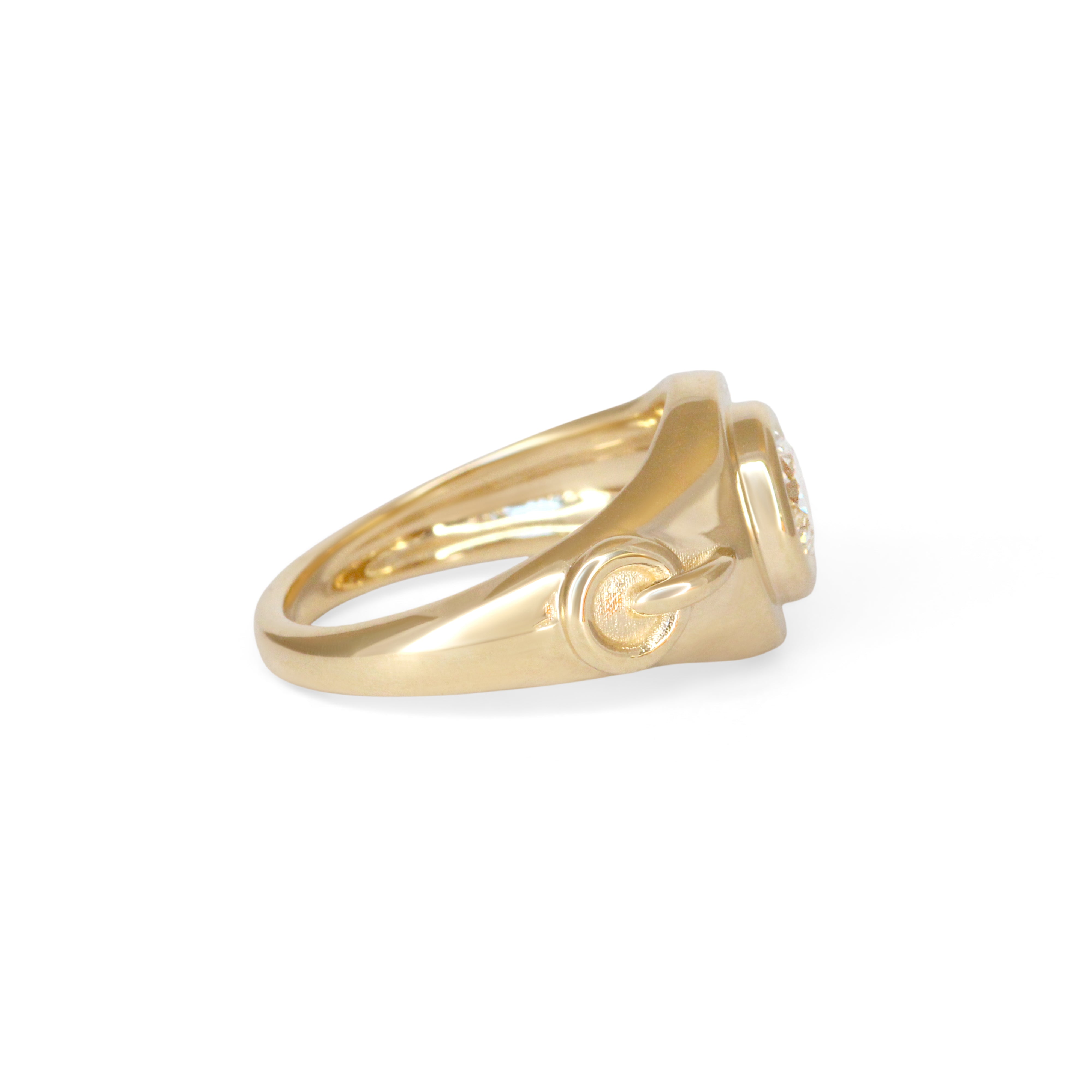 Side view of Vessel Pinky Ring in 14k yellow gold