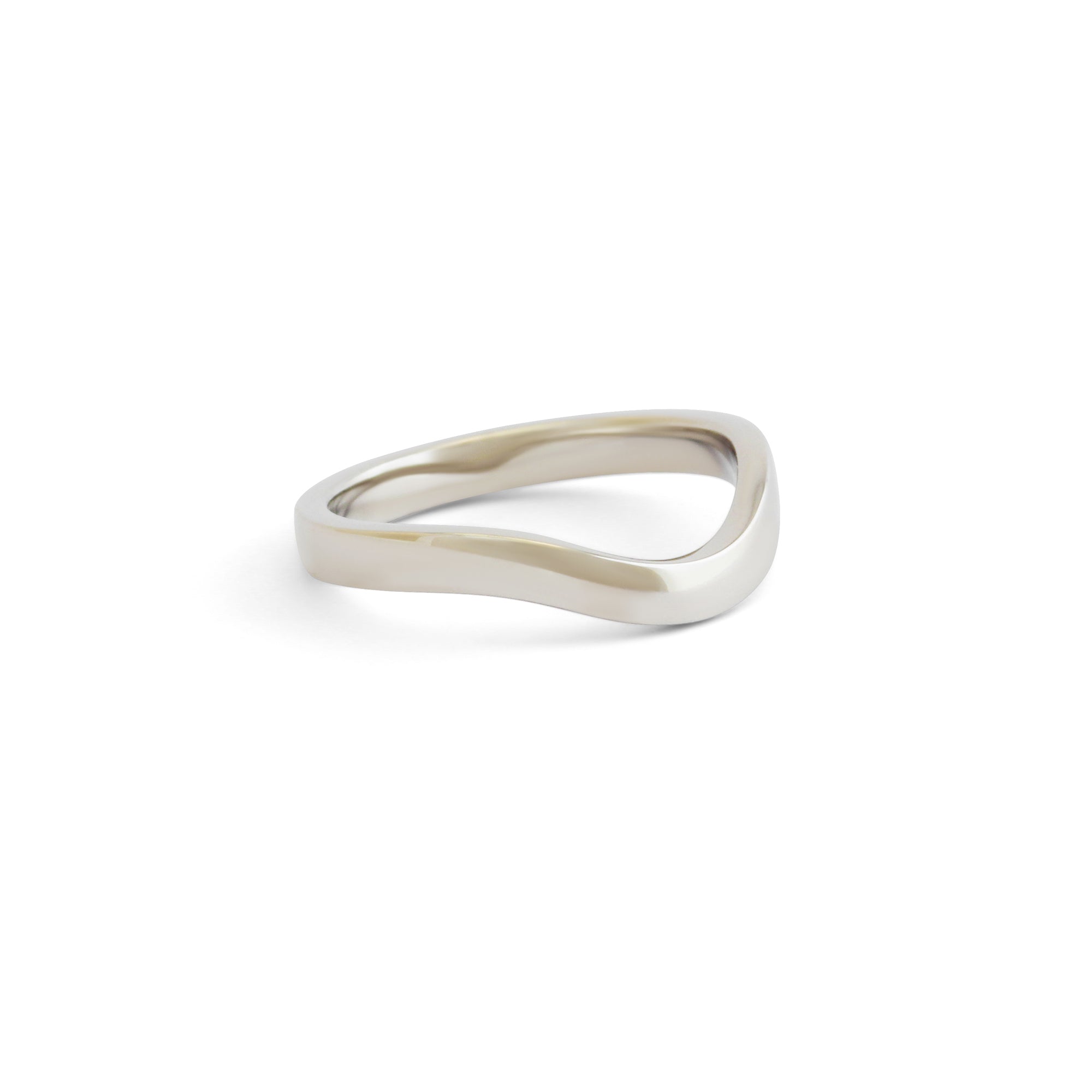 Side view of Flat Wide Band Deep Curve in Platinum by Goldpoint Jewelry