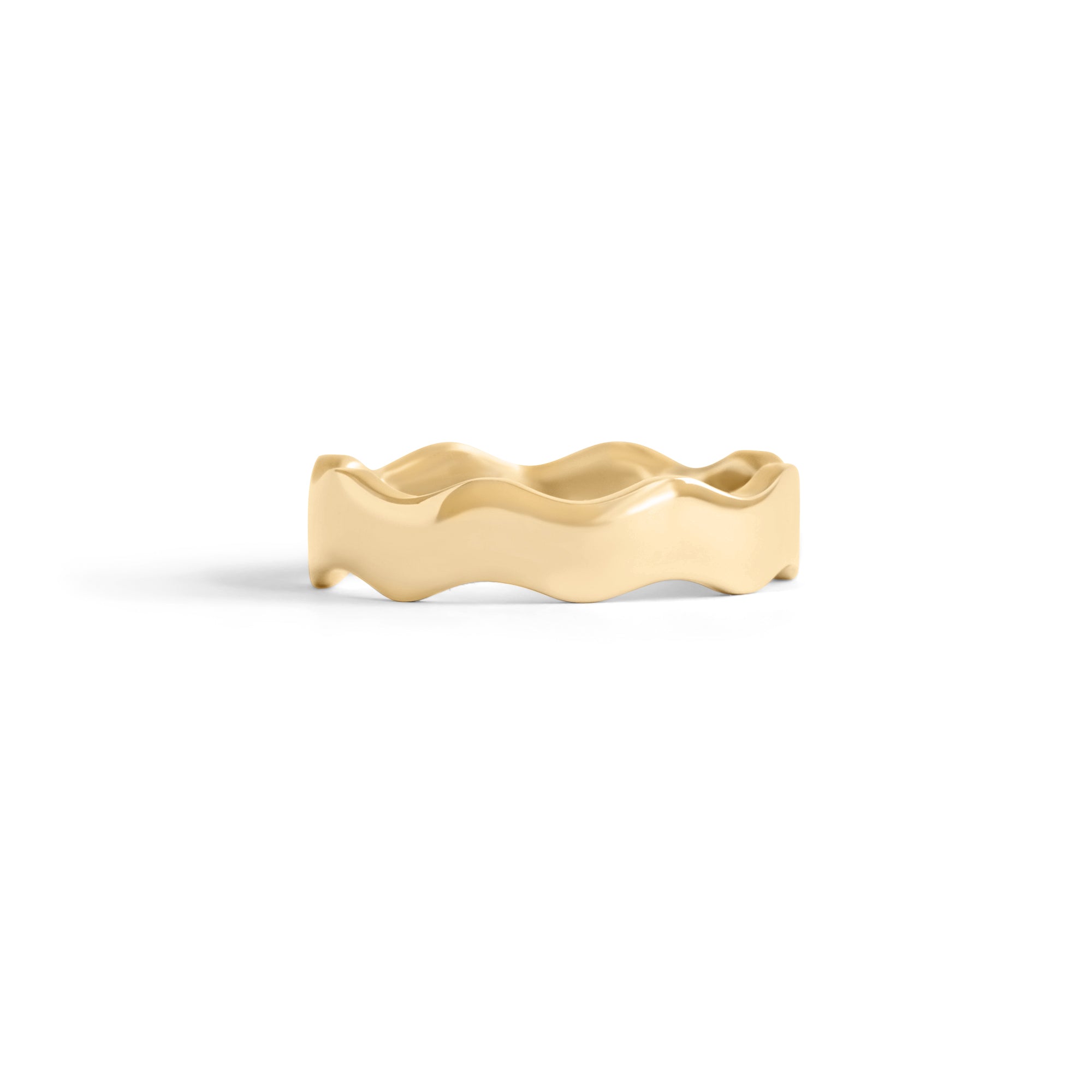 Front view of Waves Wide Band in 18k yellow gold by Goldpoint Jewelry