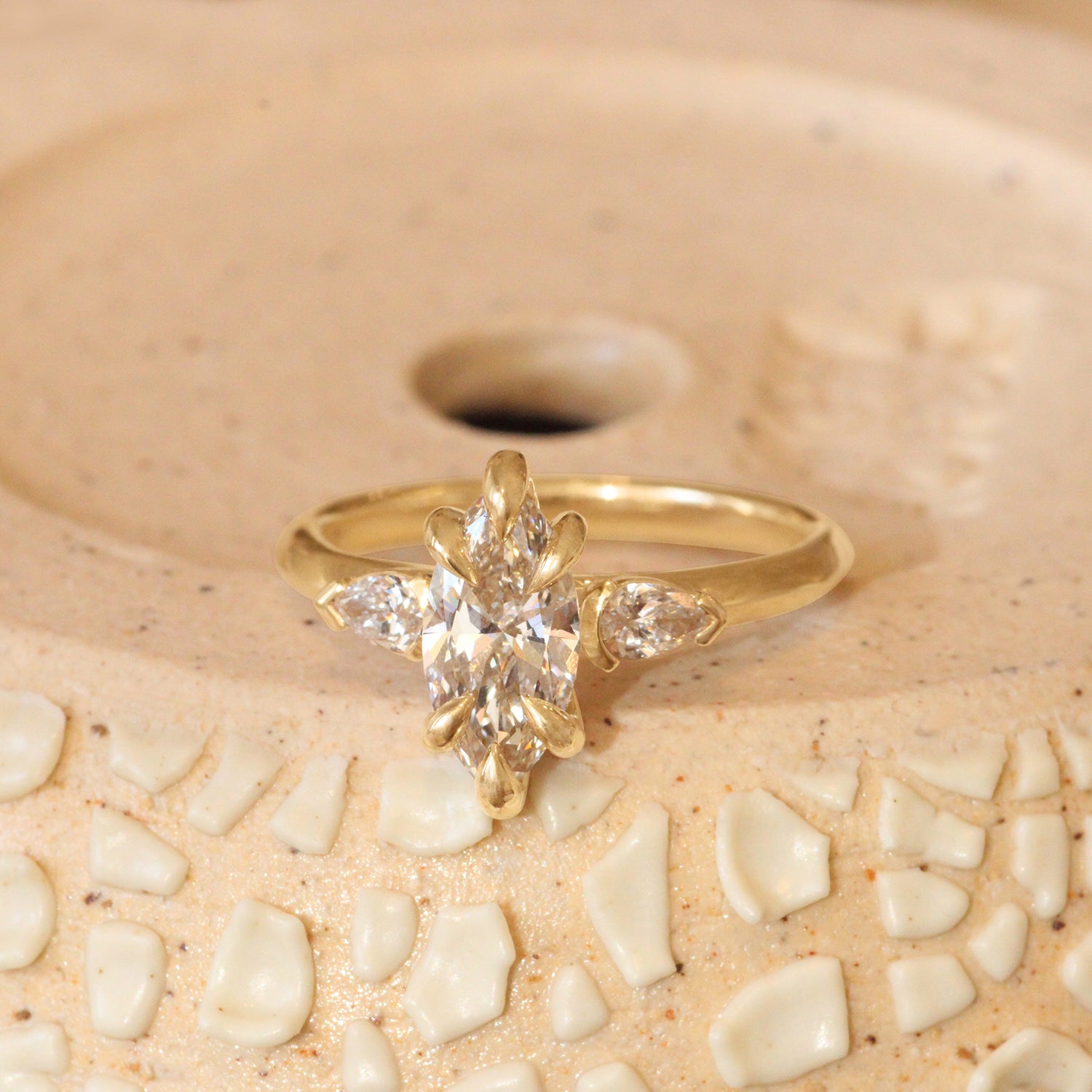 Lifestyle angled view of Wythe Ring Marquise Lab Diamond 1.04ct by Goldpoint Jewelry