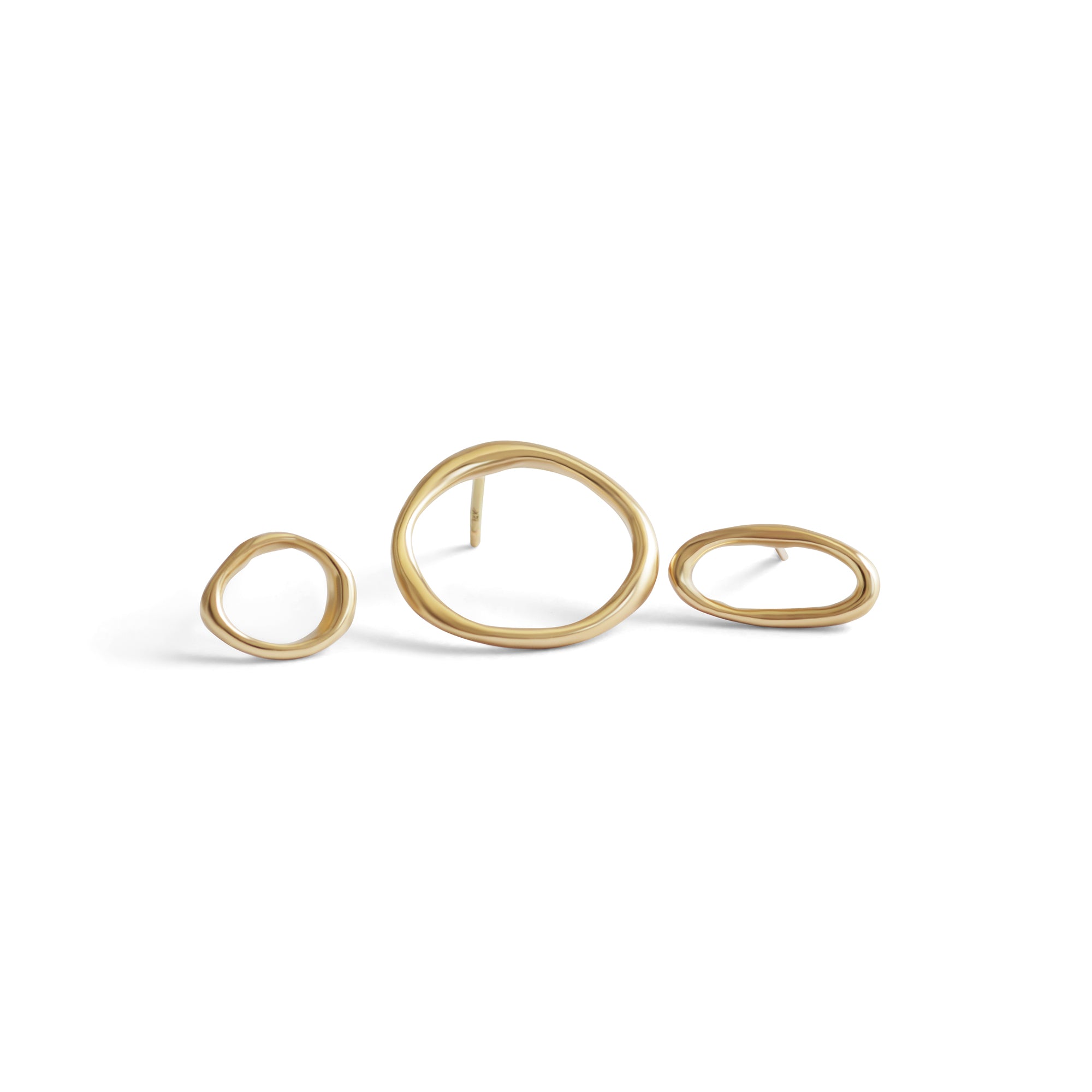 Front view of Amorphous Earring / Small Circle, Amorphous Earring / Large Circle, and Amorphous Earring / Oval Sideways by Goldpoint Jewelry