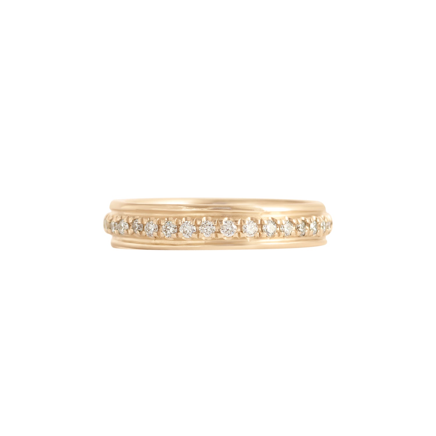 Front view of Cornice Band / Pave Round Natural Diamonds in 14k yellow gold