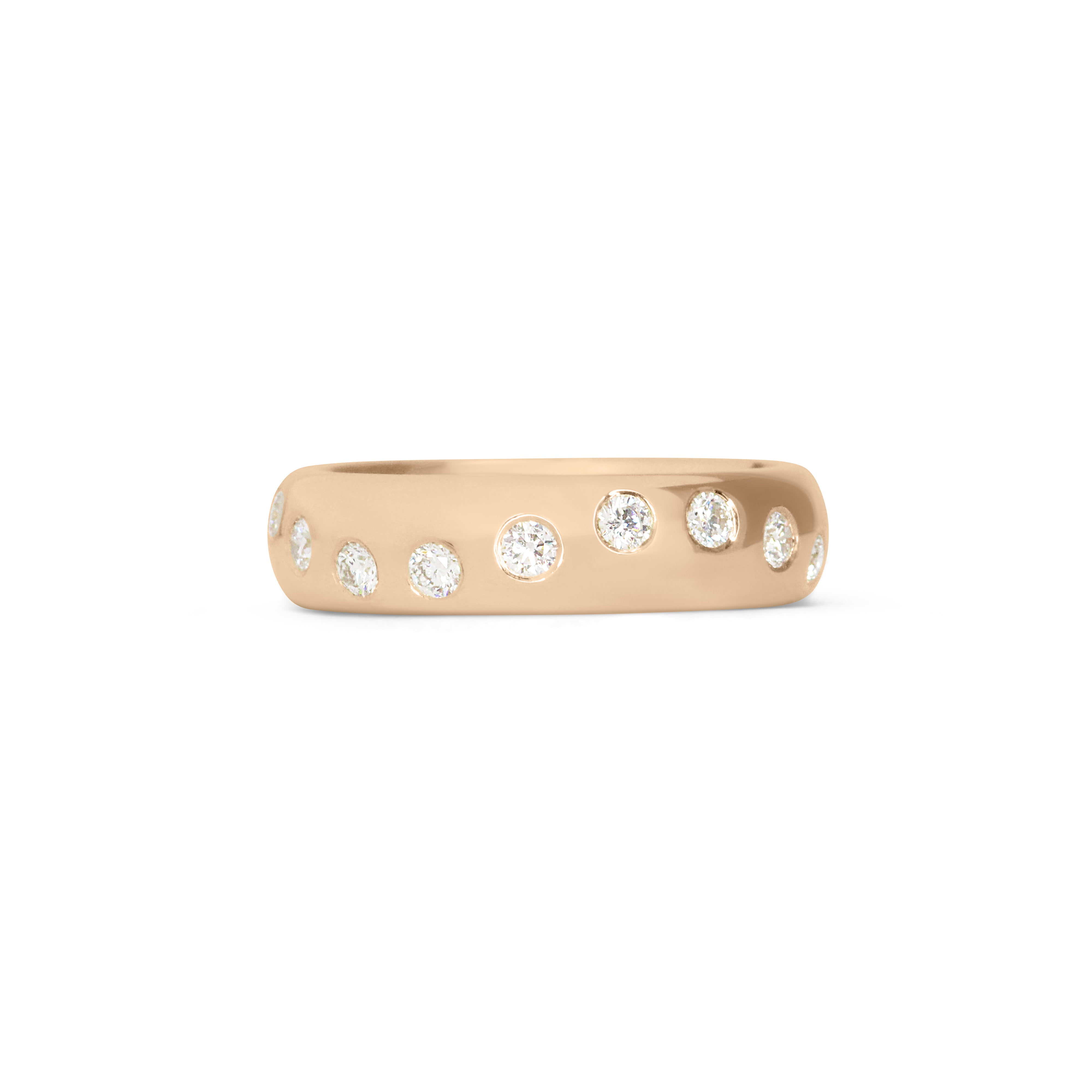 Front view of Dancing Band / Flush Round Natural Diamonds in 14k Yellow Gold by Goldpoint Jewelry