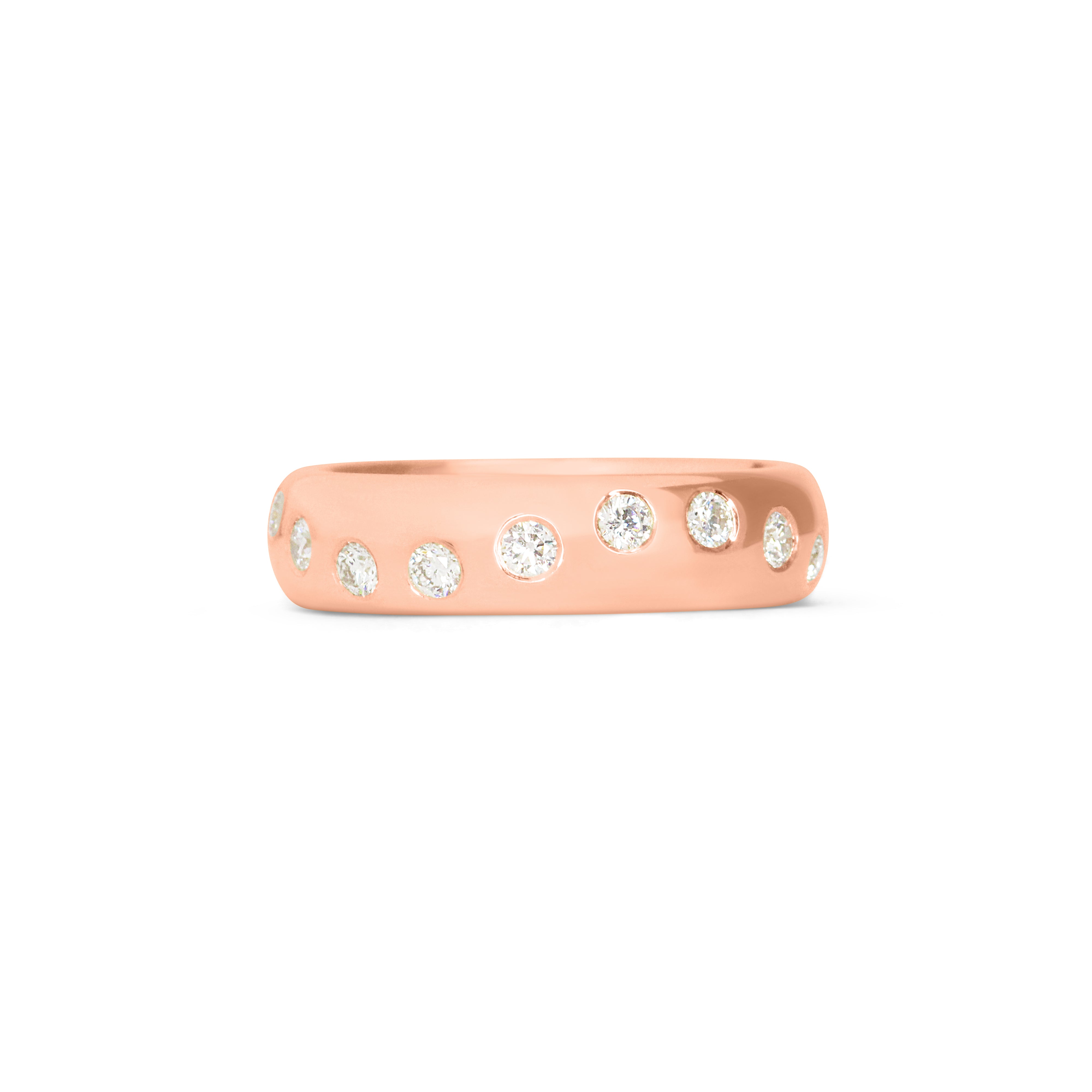 Front view of Dancing Band / Flush Round Natural Diamonds / in 14k Rose Gold by Goldpoint Jewelry