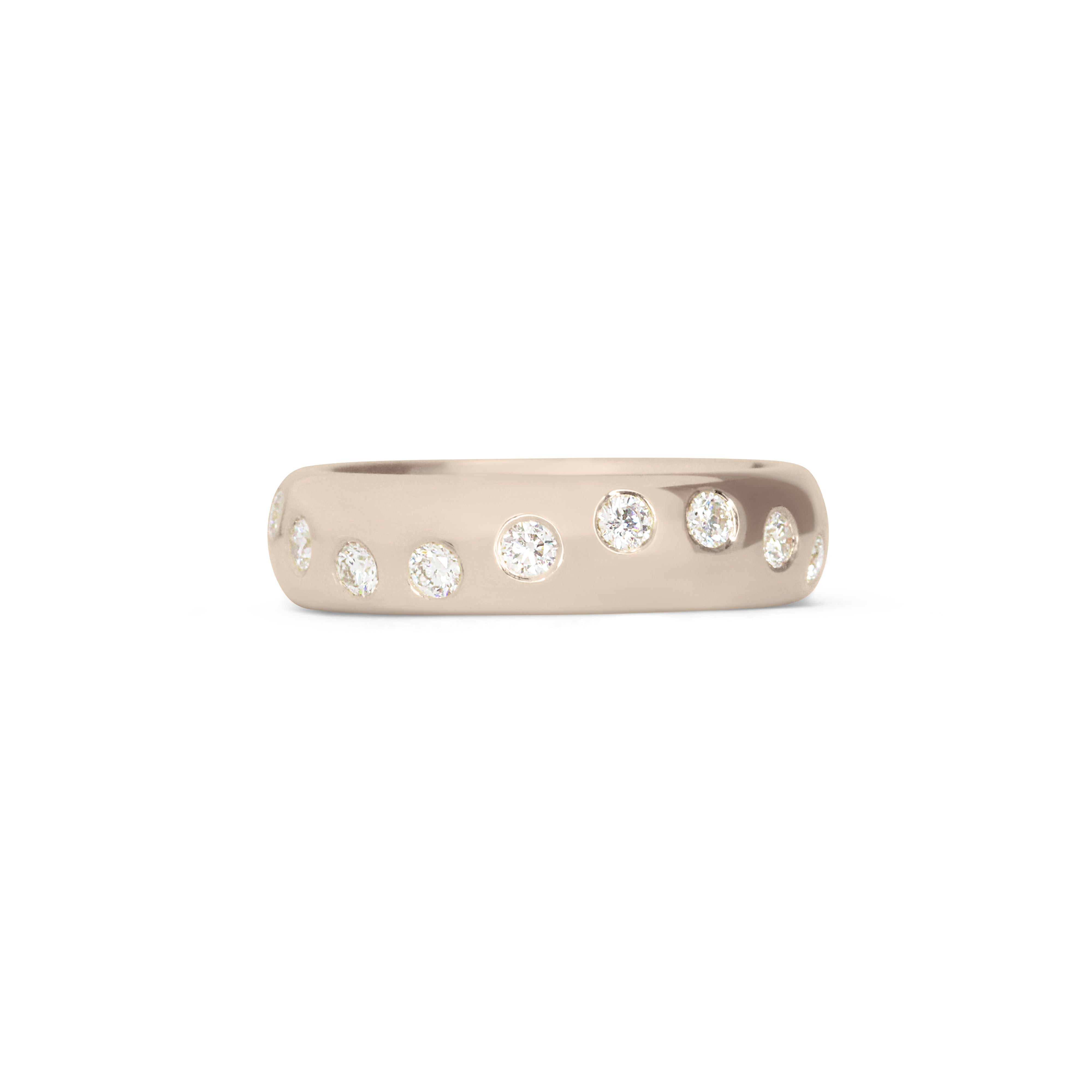 Front view of Dancing Band / Flush Round Natural Diamonds / in 14k White Gold by Goldpoint Jewelry