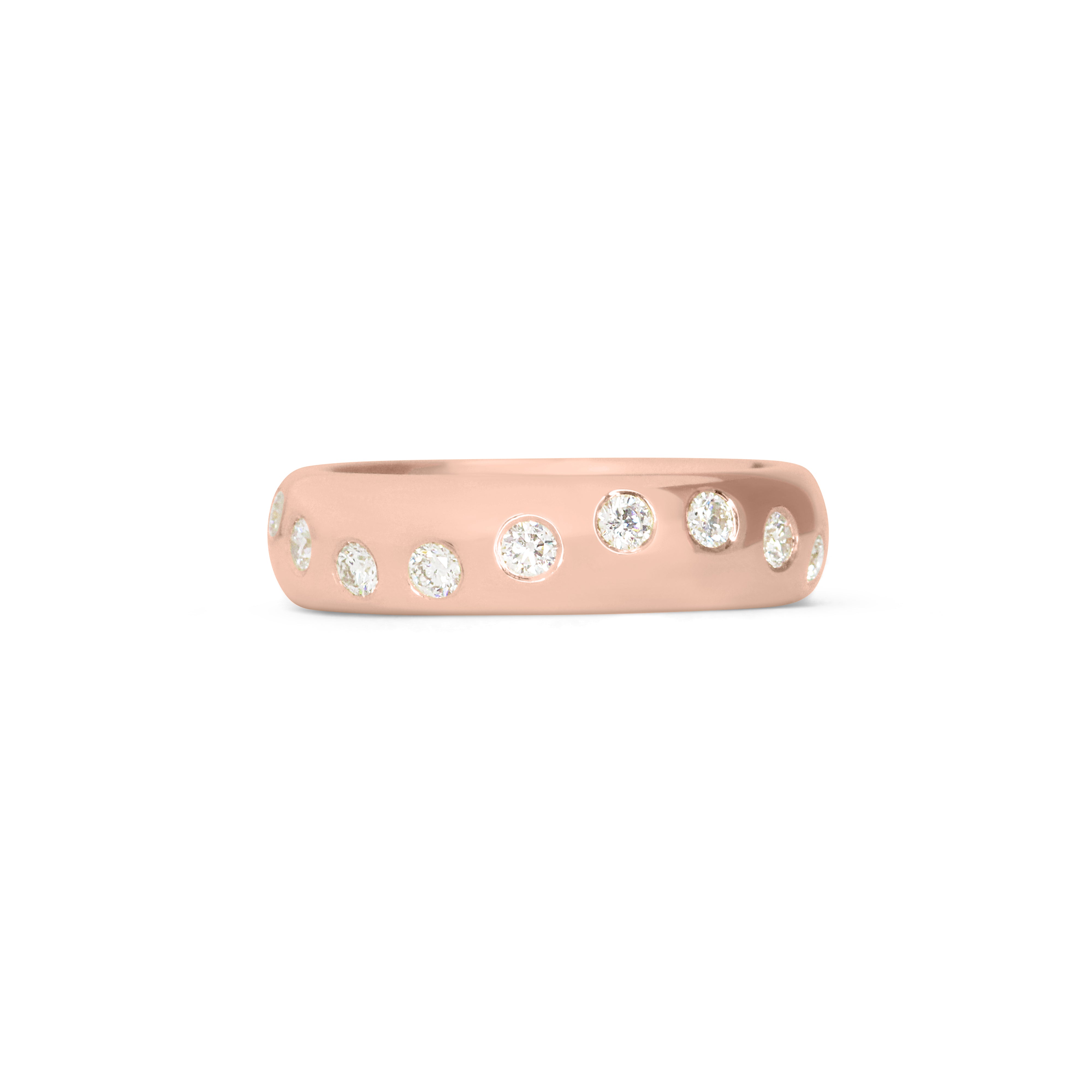 Front view of Dancing Band / Flush Round Natural Diamonds / in 18k Rose Gold by Goldpoint Jewelry