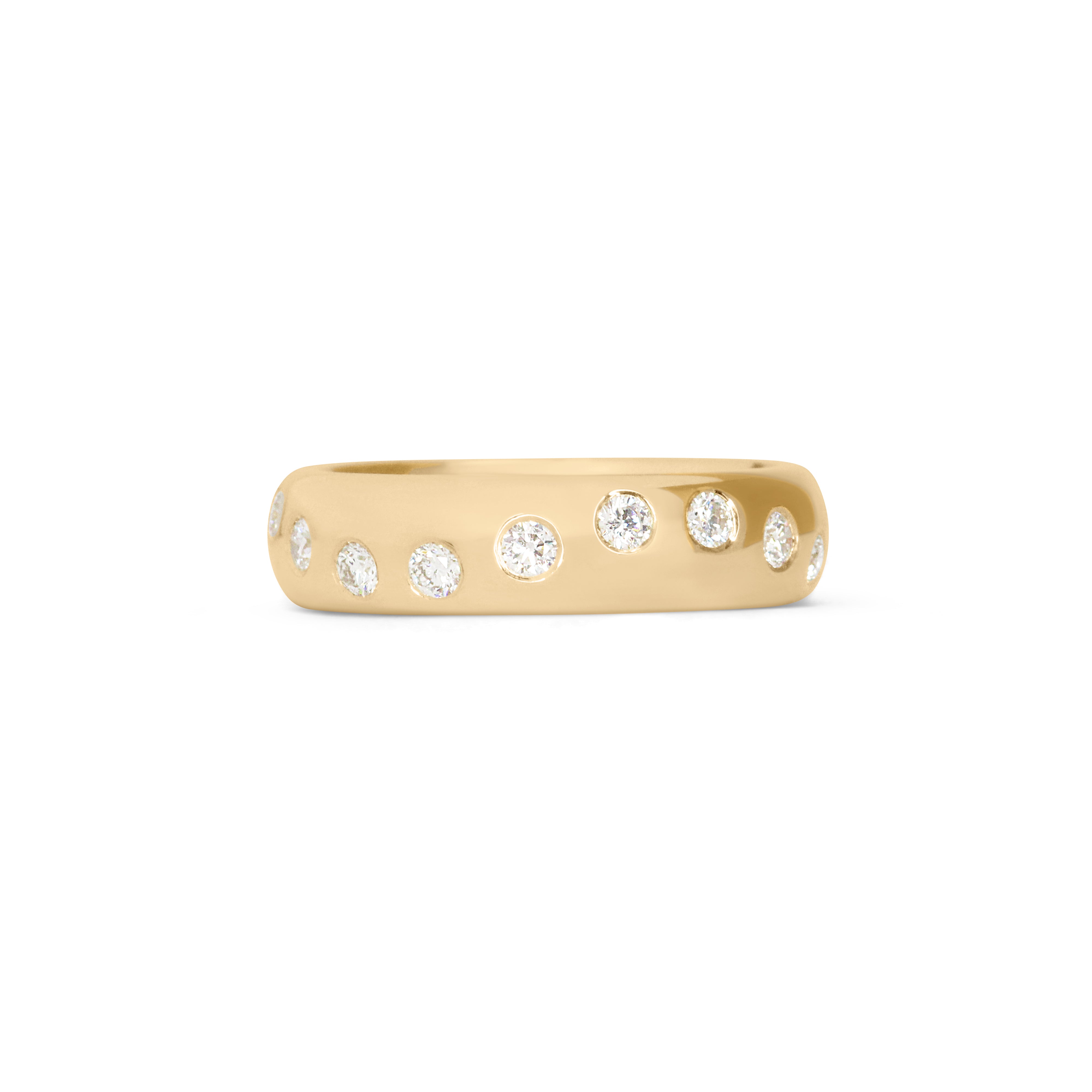 Front view of Dancing Band / Flush Round Natural Diamonds in 18k Yellow Gold by Goldpoint Jewelry