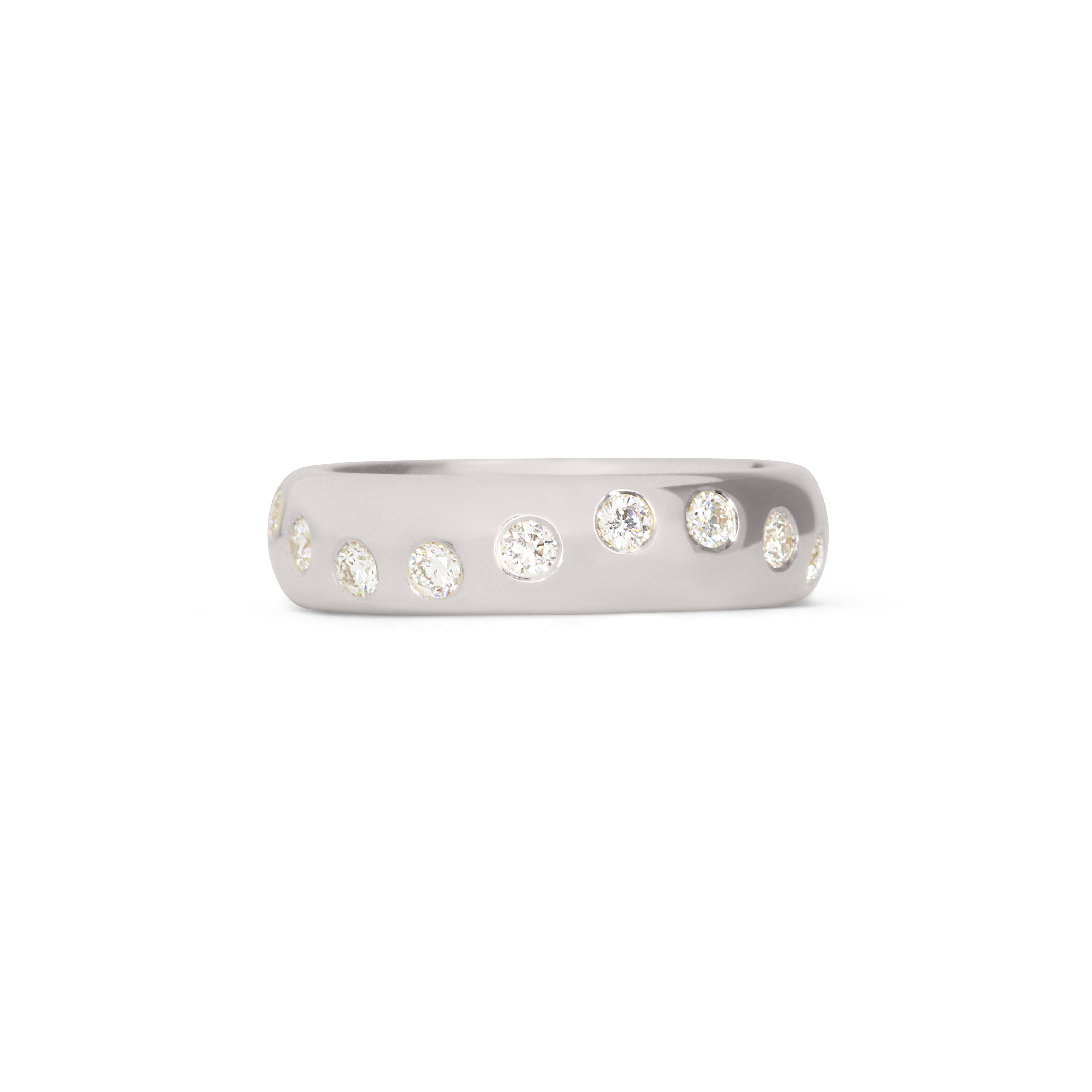 Front view of Dancing Band / Flush Round Natural Diamonds / in Platinum by Goldpoint Jewelry