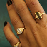 Model wears Kent Ring Baguette Sapphire 1.45ct and Kent Ring Baguette Lab Diamond 1.2ct