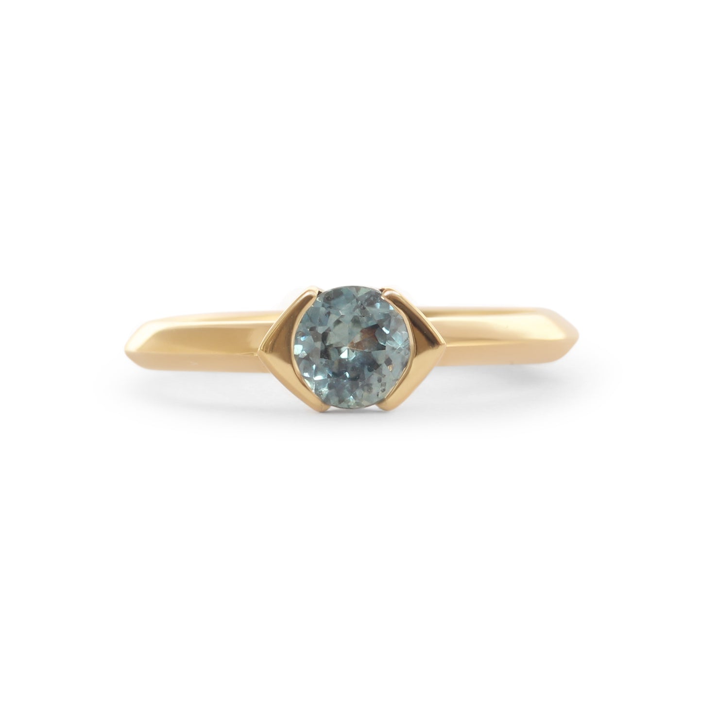 Load image into Gallery viewer, Horus Ring / Round Blue Green Bicolor Sapphire .61ct
