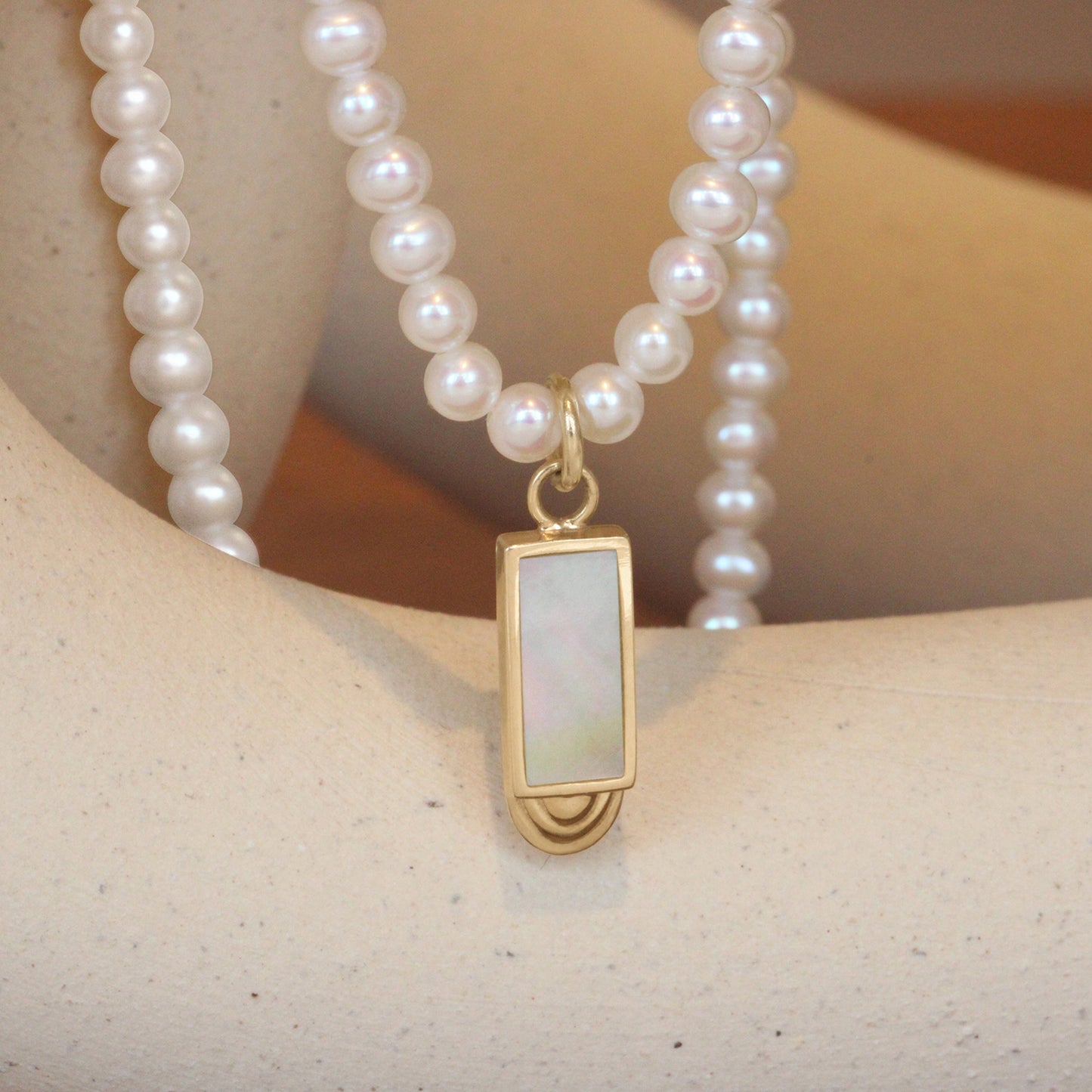 Step Charm / Rectangle White Mother of Pearl Inlay