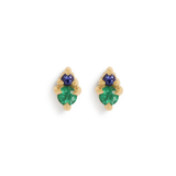 Front view of Points Earrings / Emerald + Lavender Sapphire by Goldpoint Jewelry