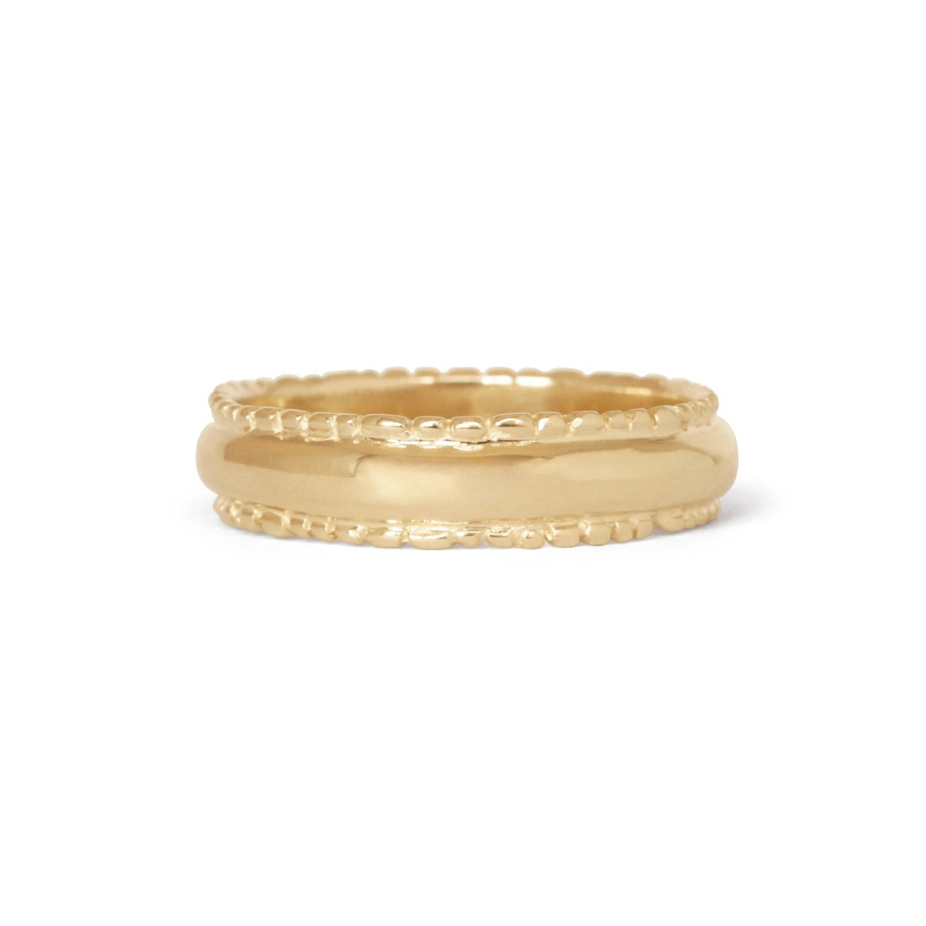 Front view of Ruins Dome Band in 14k yellow gold