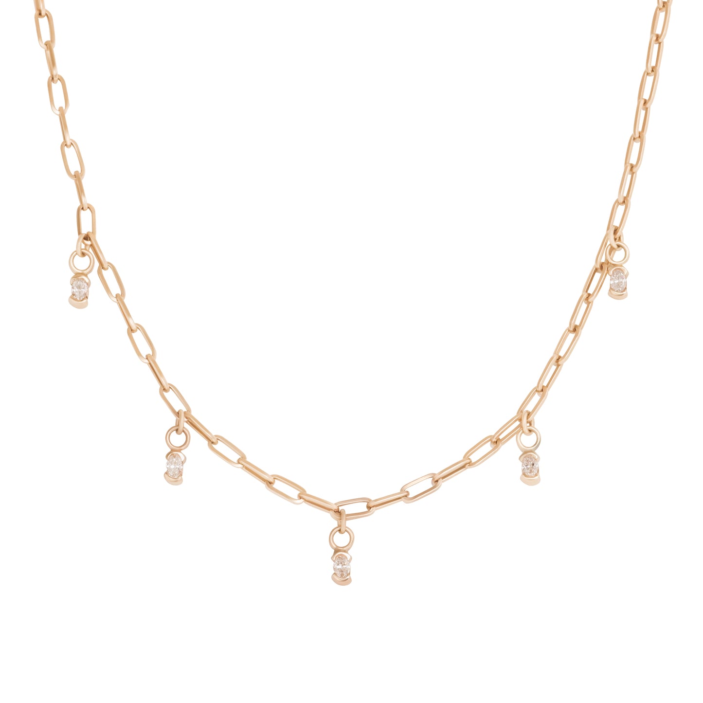 Split Bezel Charm Necklace / Lab Oval Diamond + Paperclip Chain
