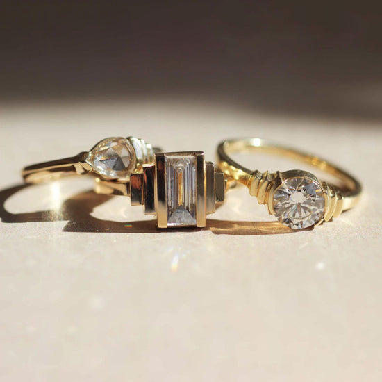 Load image into Gallery viewer, Sideways Step Ring / Pear Rose Cut Diamond
