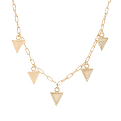 Front close view of Step Frame Triangle Charm Necklace / Paperclip Chain by Goldpoint Jewelry