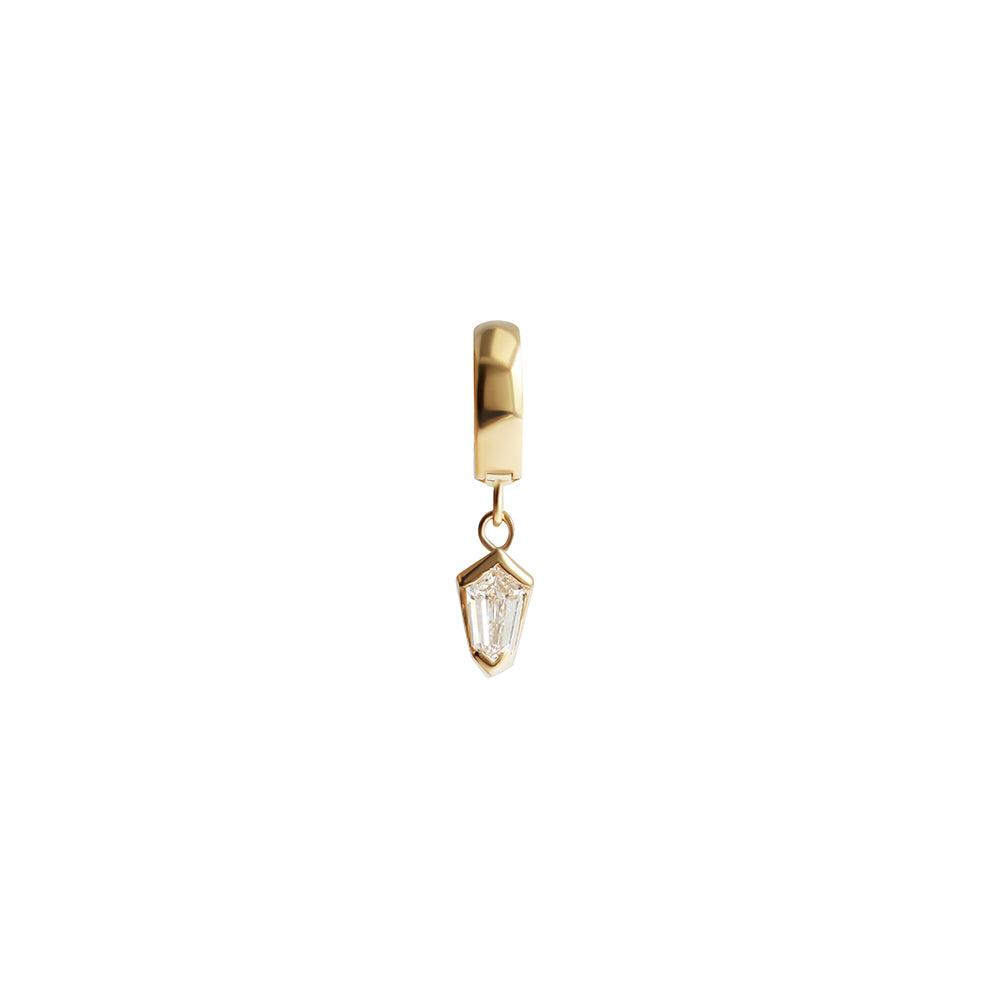 Split Bezel Shield Charm / 9mm Huggie Hoops - Goldpoint Studio - Greenpoint, Brooklyn - Fine Jewelry