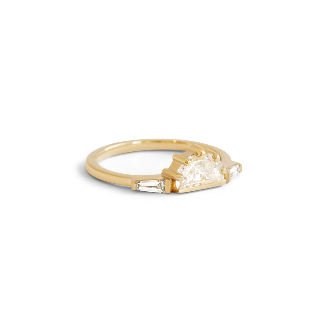 Horizon Miro 3 Stone Ring / Lab Half Moon .79ct  + Baguette Diamonds
