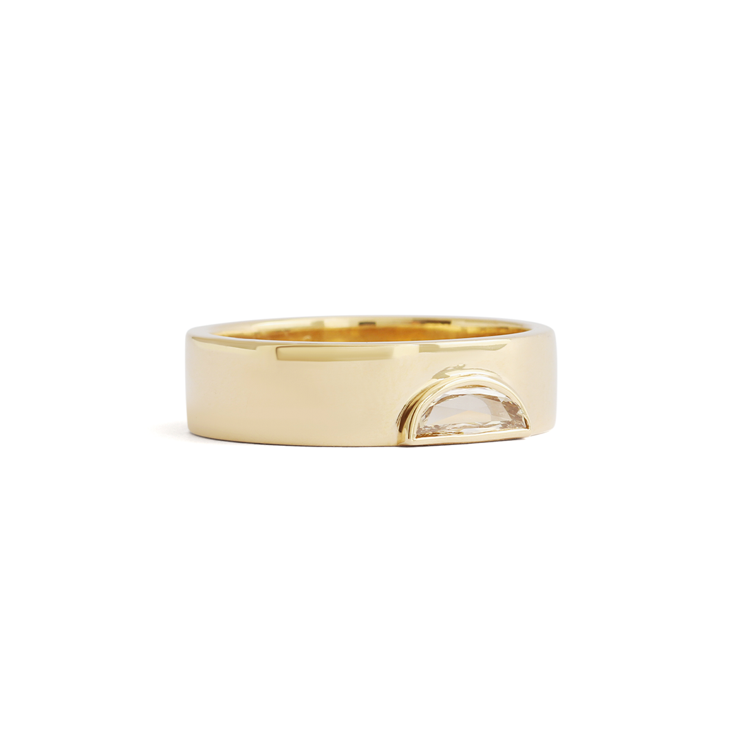 Horizon Band / Champagne Half Moon Diamond .23ct - Goldpoint Studio - Greenpoint, Brooklyn - Fine Jewelry