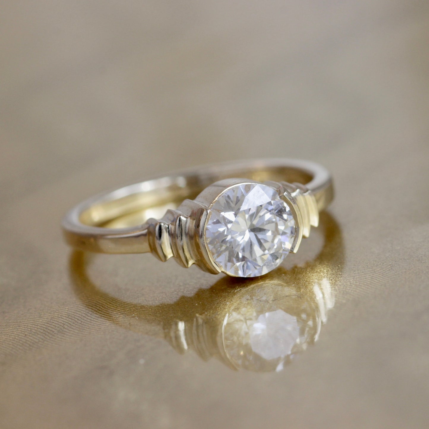 Load image into Gallery viewer, Step Ring / Lab Round Diamonds 1.10ct - Goldpoint Studio - Greenpoint, Brooklyn - Fine Jewelry
