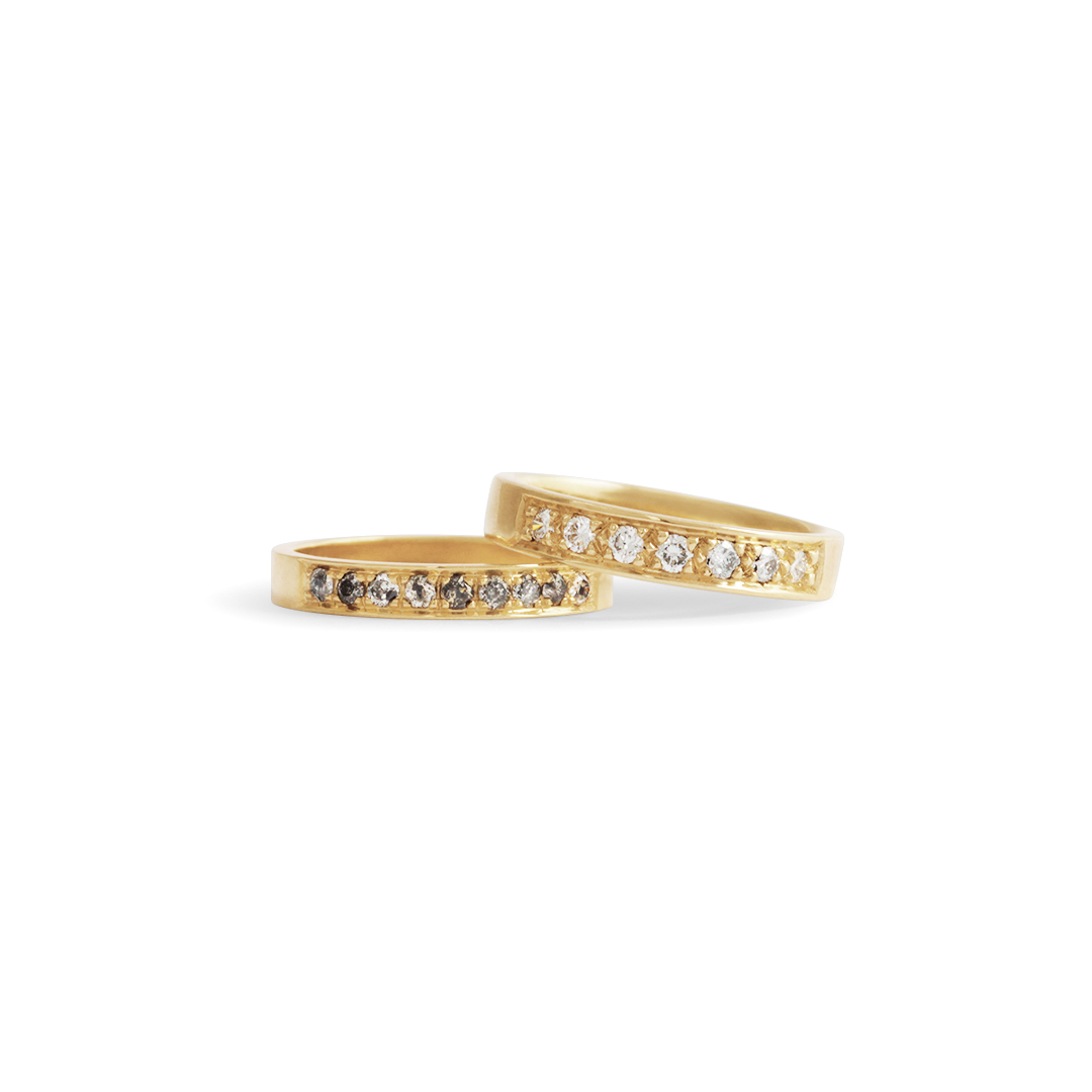 Bright Cut Flat Band / Salt + Pepper Diamonds - Goldpoint Studio - Greenpoint, Brooklyn - Fine Jewelry