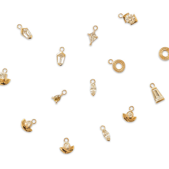 Half Moon Disc Charm / Lab Round Diamond - Goldpoint Studio - Greenpoint, Brooklyn - Fine Jewelry