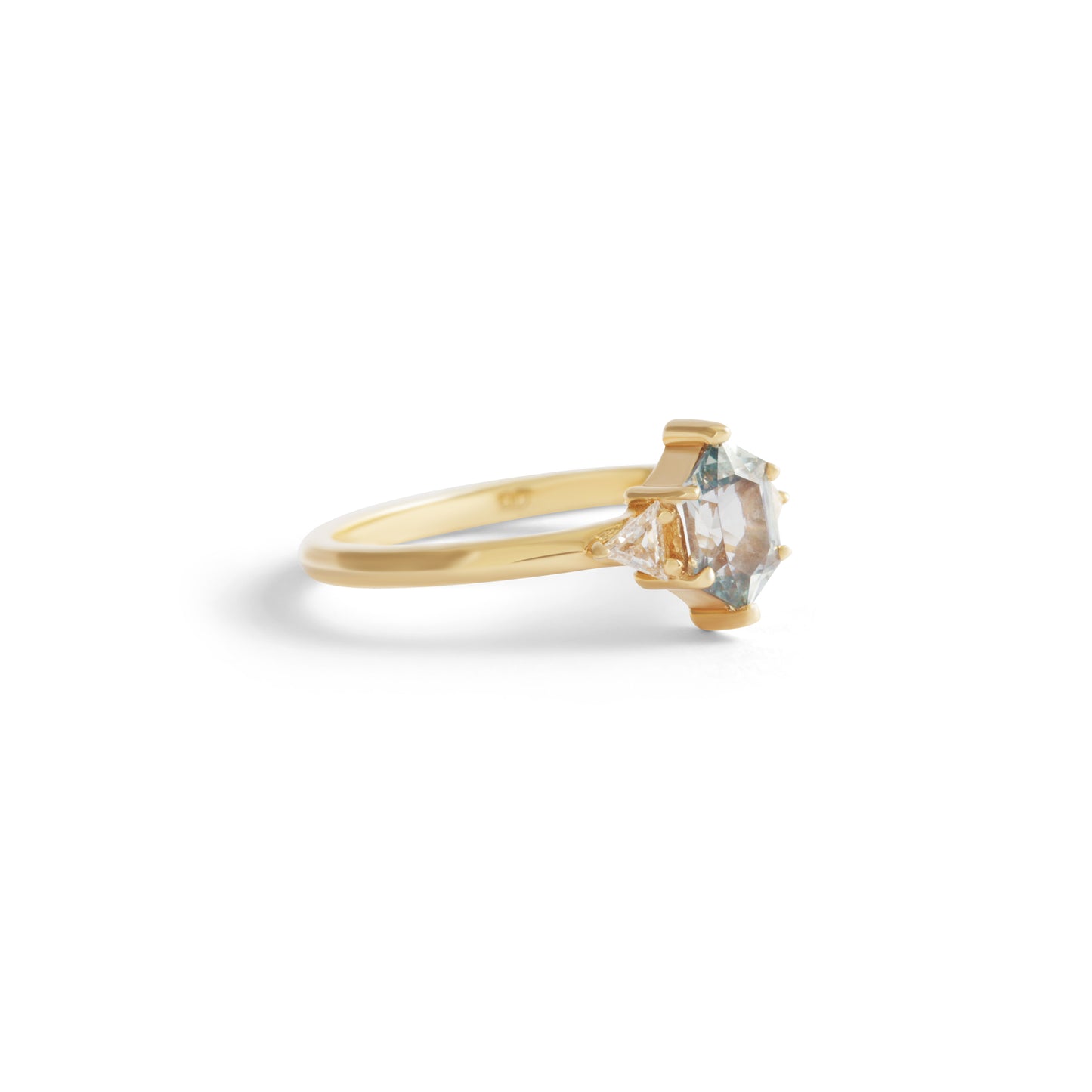 6 Prong Hex Ring / Sapphire + Diamond - Goldpoint Studio - Greenpoint, Brooklyn - Fine Jewelry