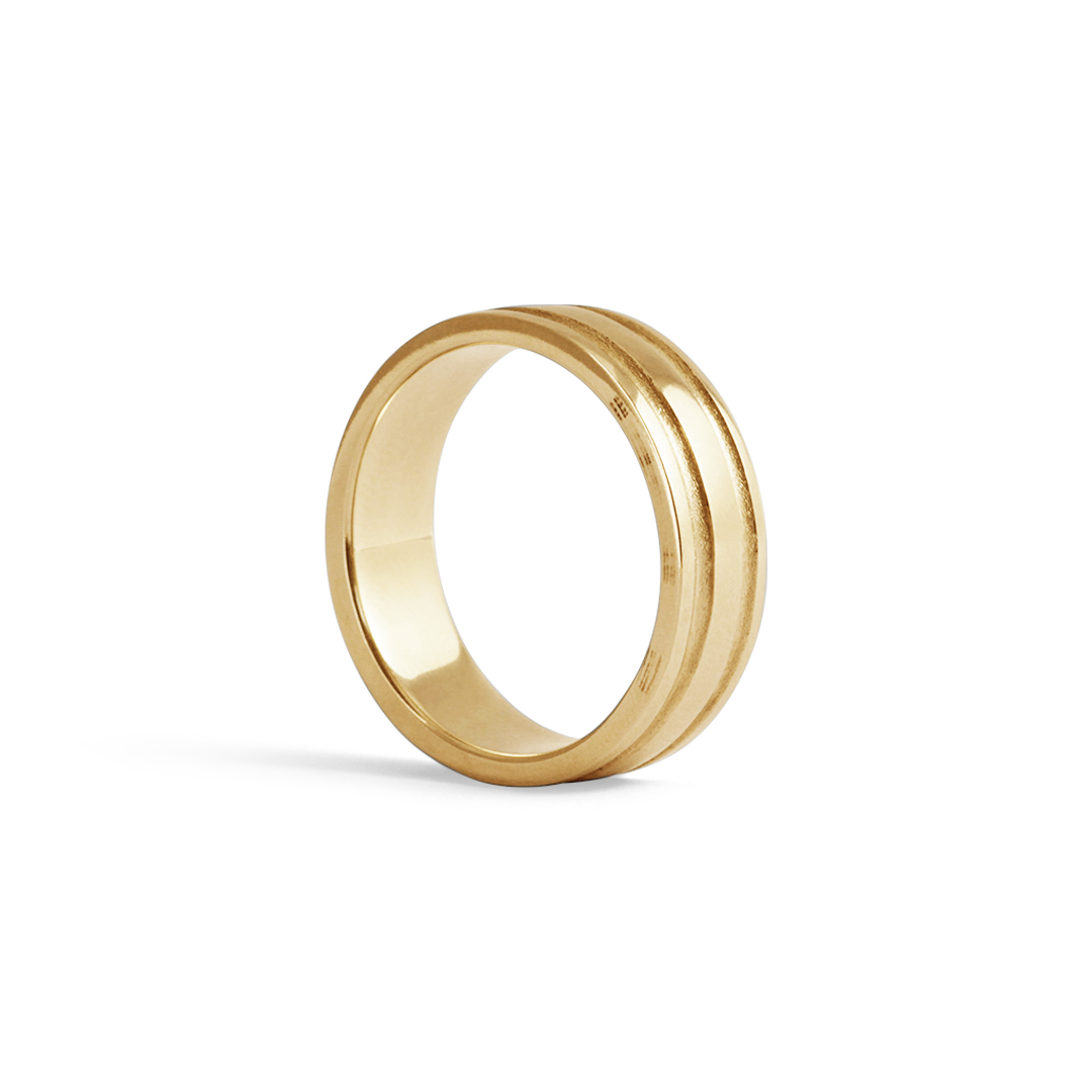 Wide Column Band / 2 Grooves Yellow Gold - Goldpoint Studio - Greenpoint, Brooklyn - Fine Jewelry