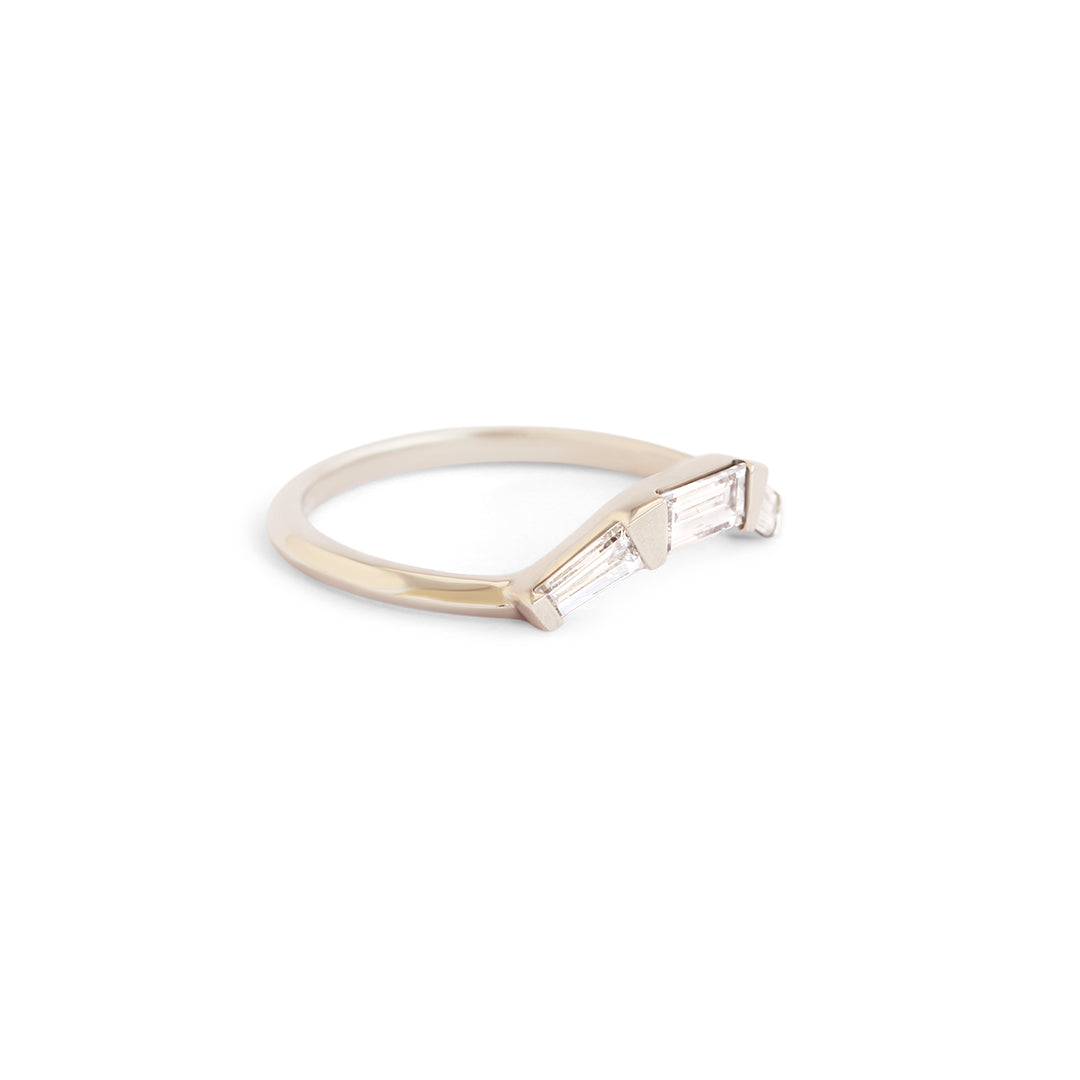 Triptych Curve Ring / Lab Baguette Diamonds .71cts