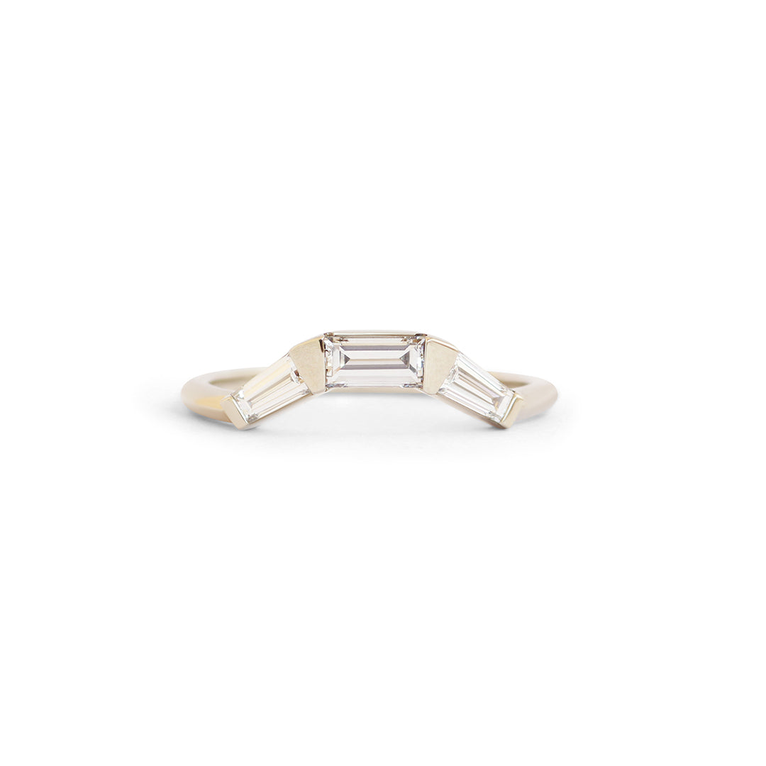 Triptych Curve Ring / Lab Baguette Diamonds .71cts