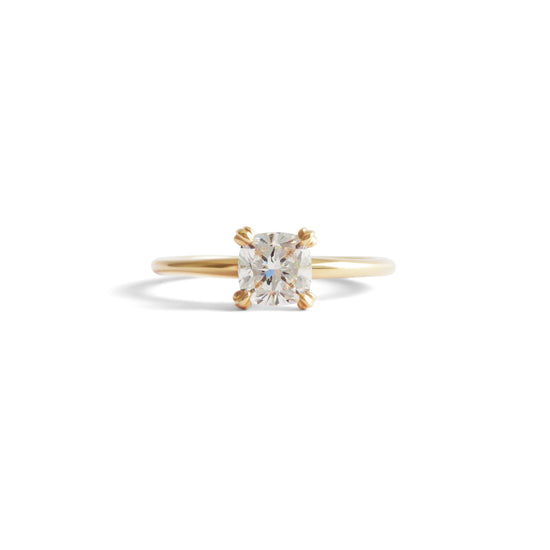 Cornice 4 Prong Ring / Lab Cushion Diamond - Goldpoint Studio - Greenpoint, Brooklyn - Fine Jewelry