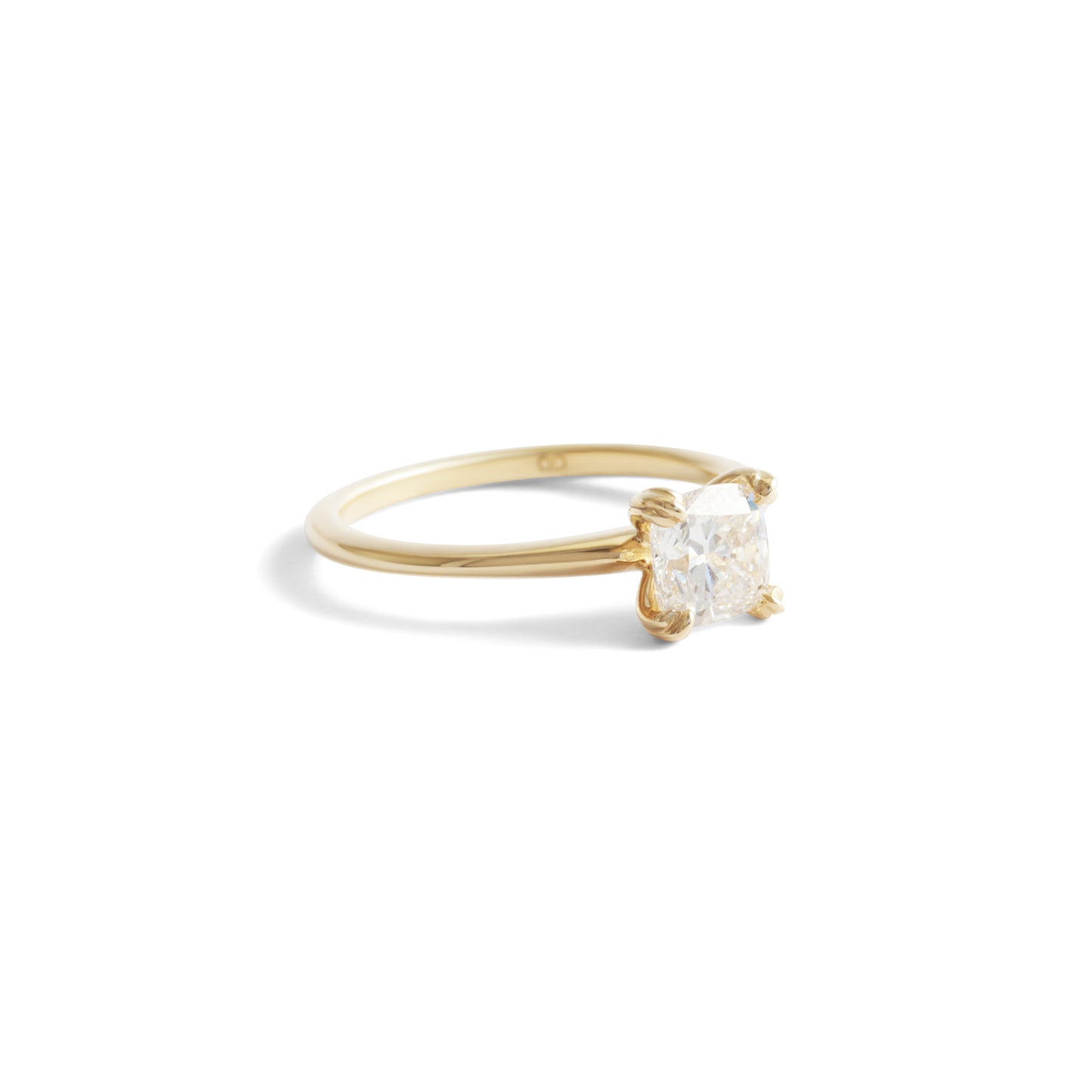 Cornice 4 Prong Ring / Lab Cushion Diamond - Goldpoint Studio - Greenpoint, Brooklyn - Fine Jewelry
