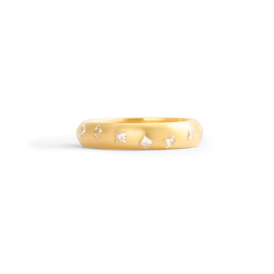 Dancing Princess Dome Band / Lab Diamonds .83ct - Goldpoint Studio - Greenpoint, Brooklyn - Fine Jewelry