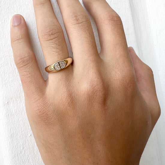 Diptych Signet Ring / Lab Half Moon Diamond 0.39ct - Goldpoint Studio - Greenpoint, Brooklyn - Fine Jewelry