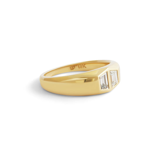 Diptych Signet Ring / Lab Trapezoid Diamond 0.51ct - Goldpoint Studio - Greenpoint, Brooklyn - Fine Jewelry