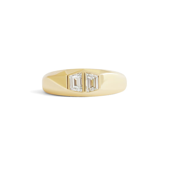 Diptych Signet Ring / Lab Trapezoid Diamond 0.51ct - Goldpoint Studio - Greenpoint, Brooklyn - Fine Jewelry
